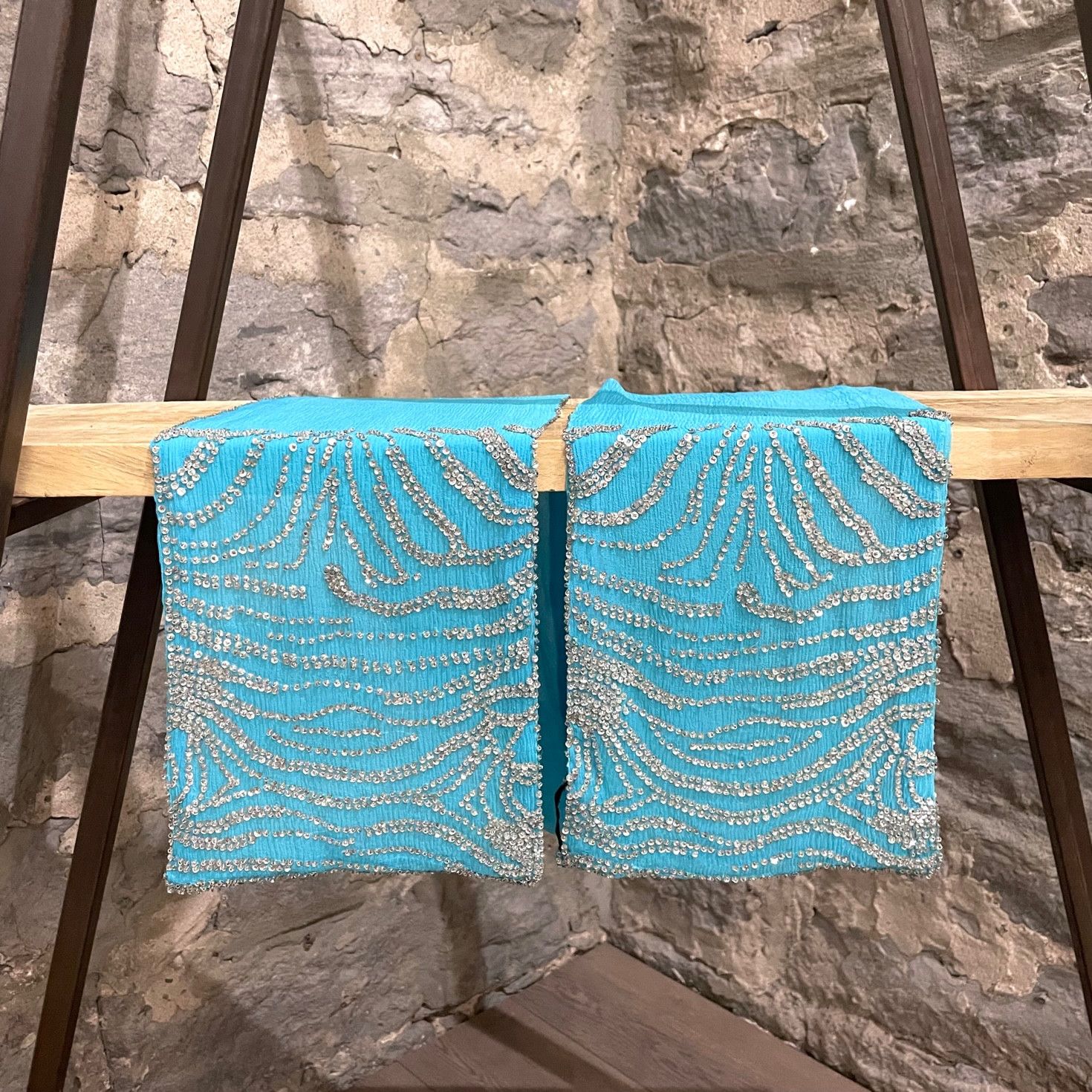 Roberto Cavalli Roberto Cavalli Beaded Zebra Pattern Turquoise Silk Scarf Size ONE SIZE - 2 Thumbnail