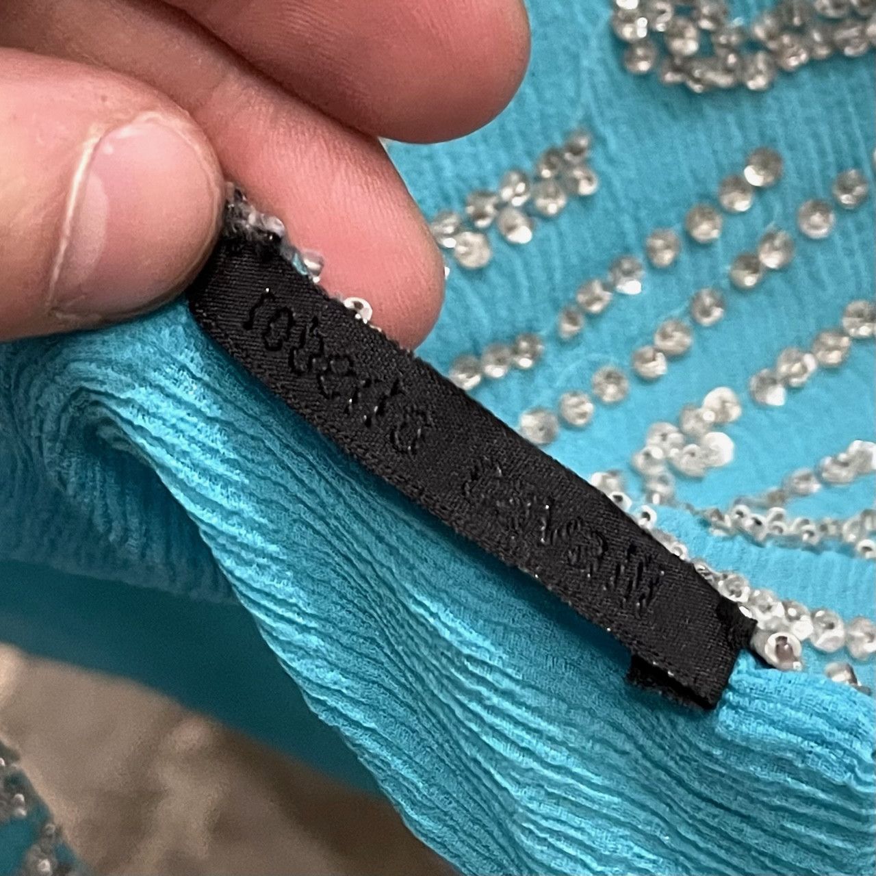 Roberto Cavalli Roberto Cavalli Beaded Zebra Pattern Turquoise Silk Scarf Size ONE SIZE - 4 Thumbnail