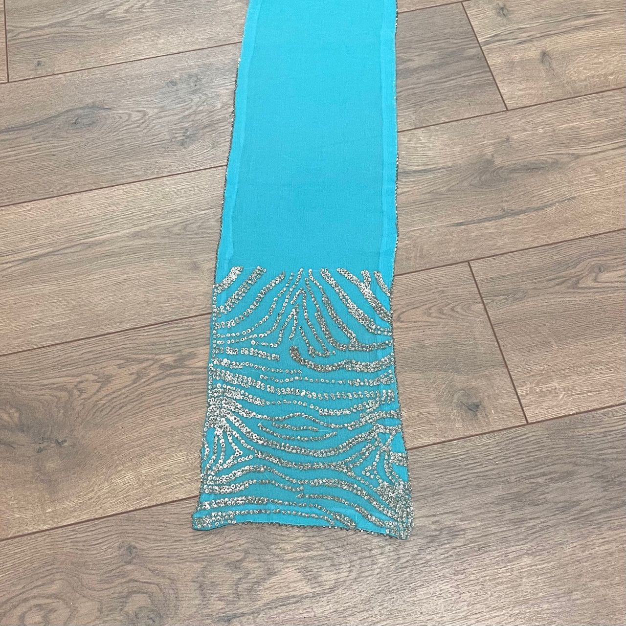 Roberto Cavalli Roberto Cavalli Beaded Zebra Pattern Turquoise Silk Scarf Size ONE SIZE - 7 Thumbnail
