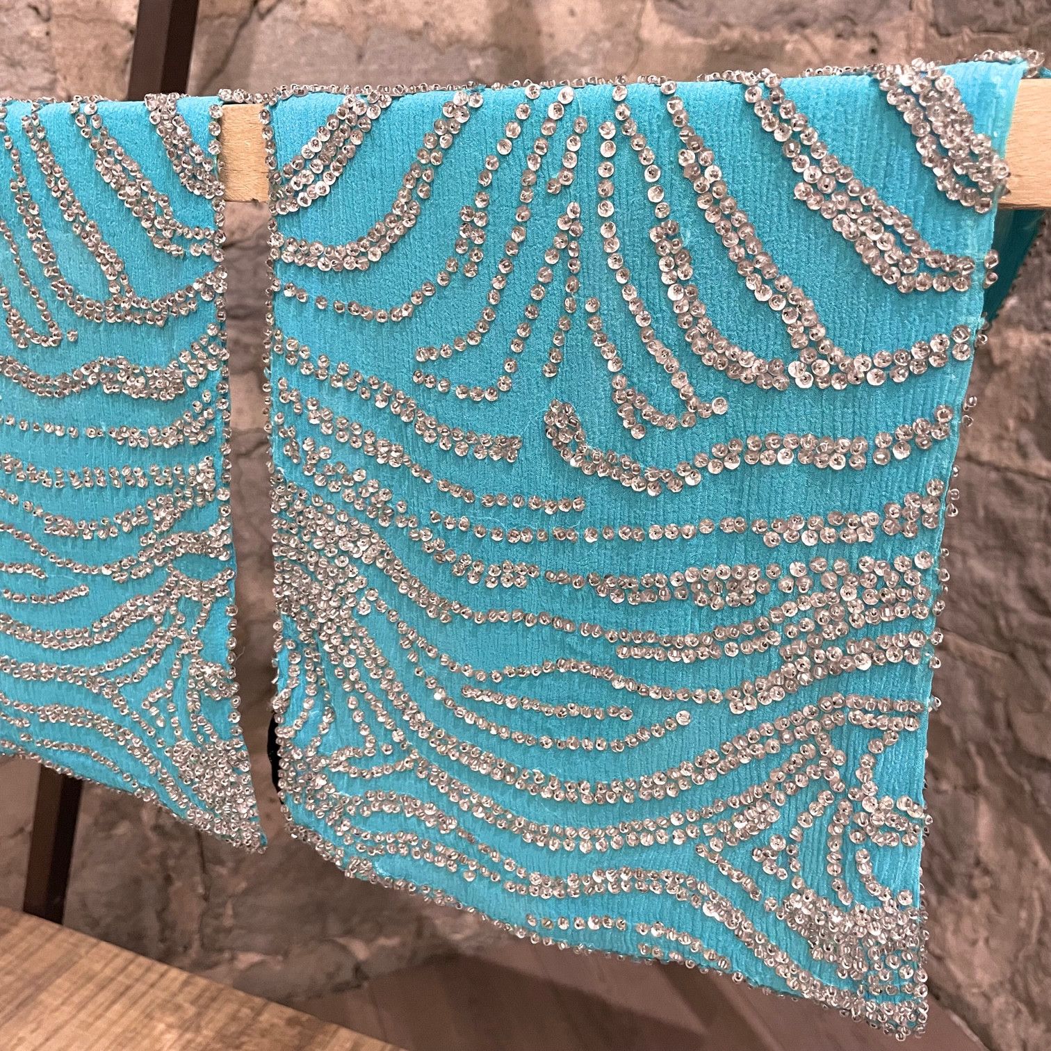 Roberto Cavalli Roberto Cavalli Beaded Zebra Pattern Turquoise Silk Scarf Size ONE SIZE - 3 Thumbnail