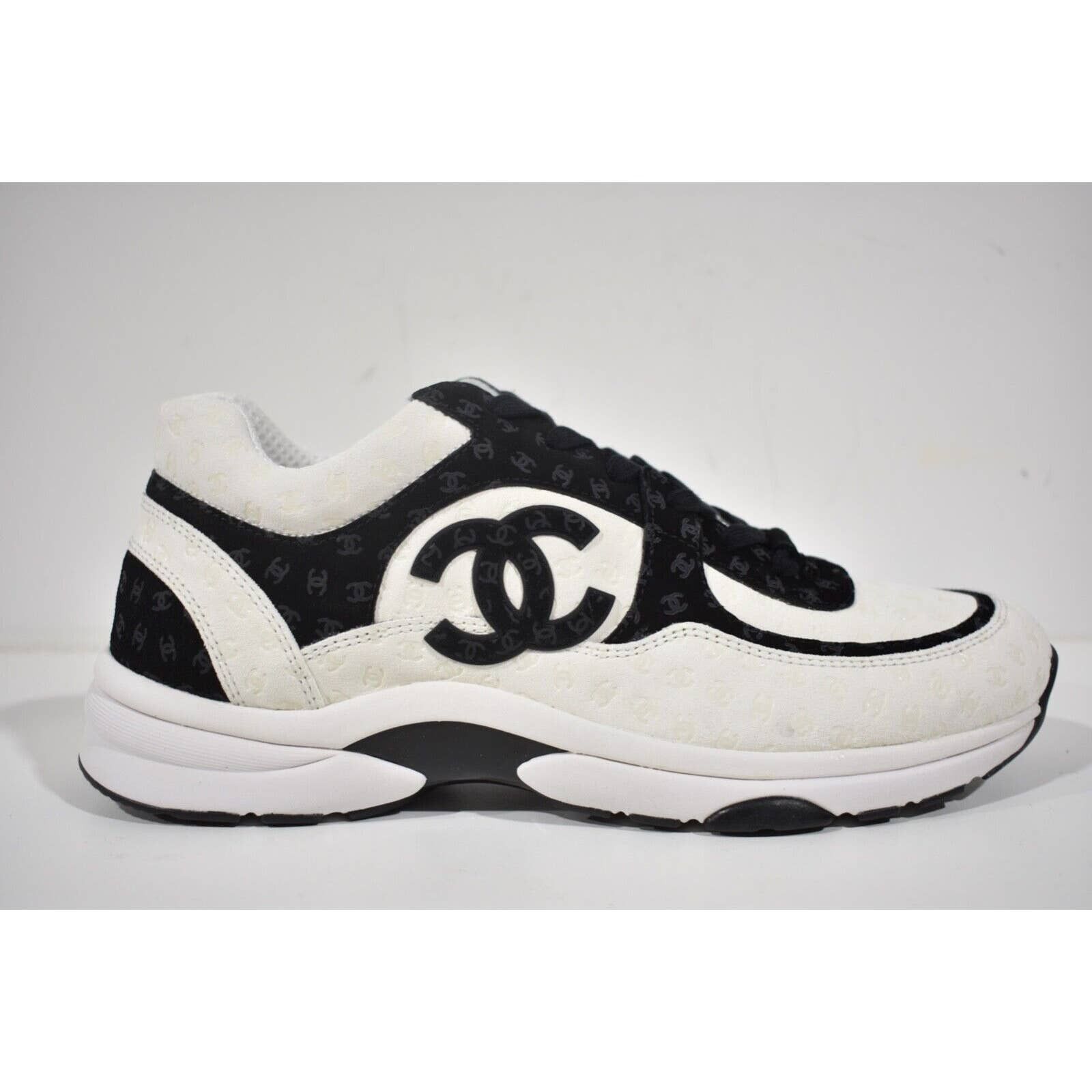 Chanel Chanel 22A White Black Suede CC Logo Low Top Trainer Sneaker ...