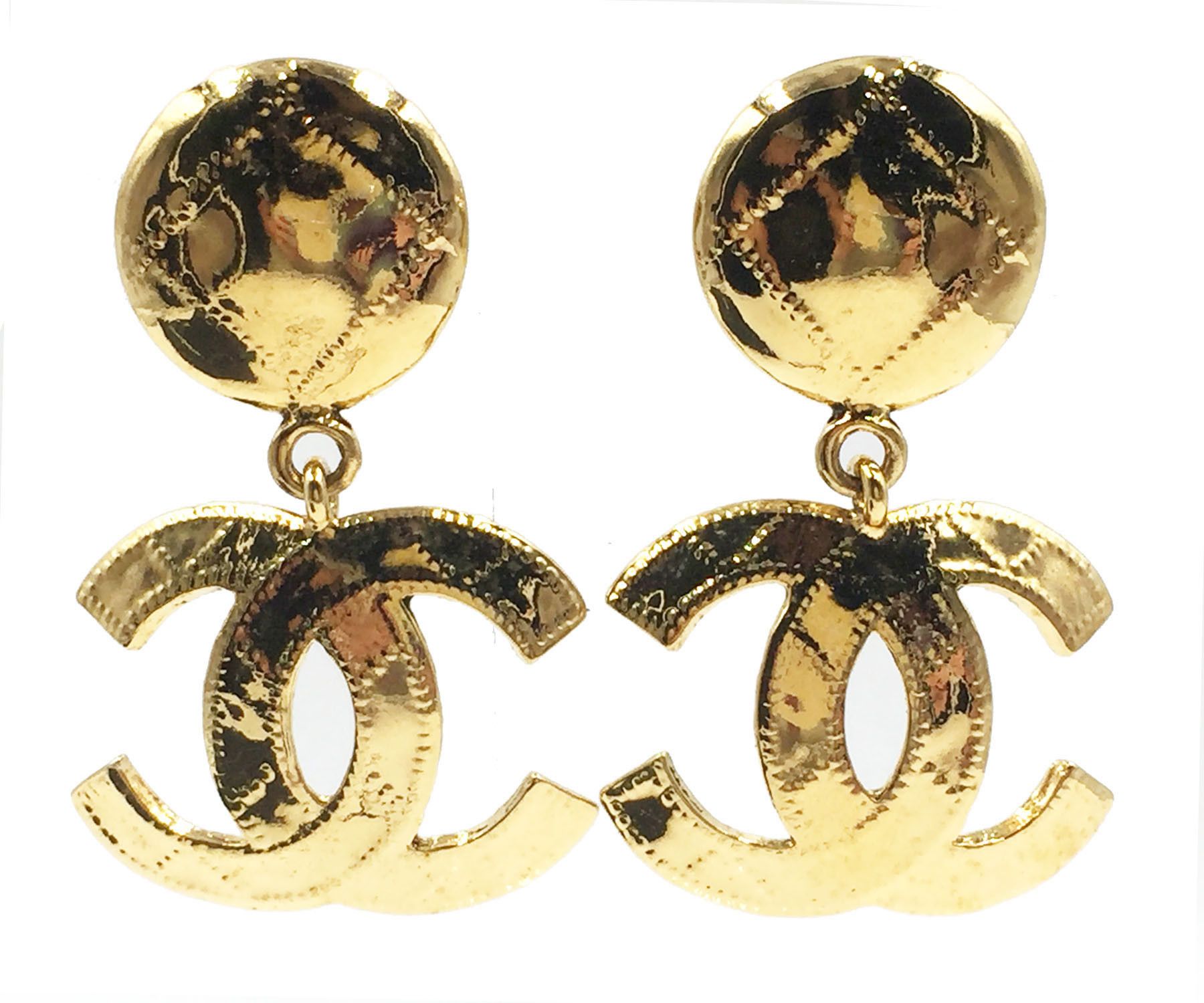 Chanel Vintage Gold Plated Letter Round CC Crystal Earrings