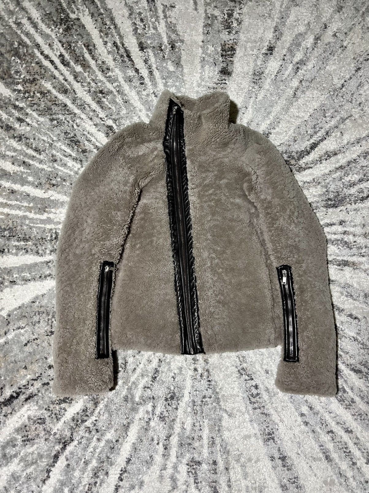 image of Rick Owens Shearling Jacket Asymmetric Zip in Beige, Men's (Size Large)