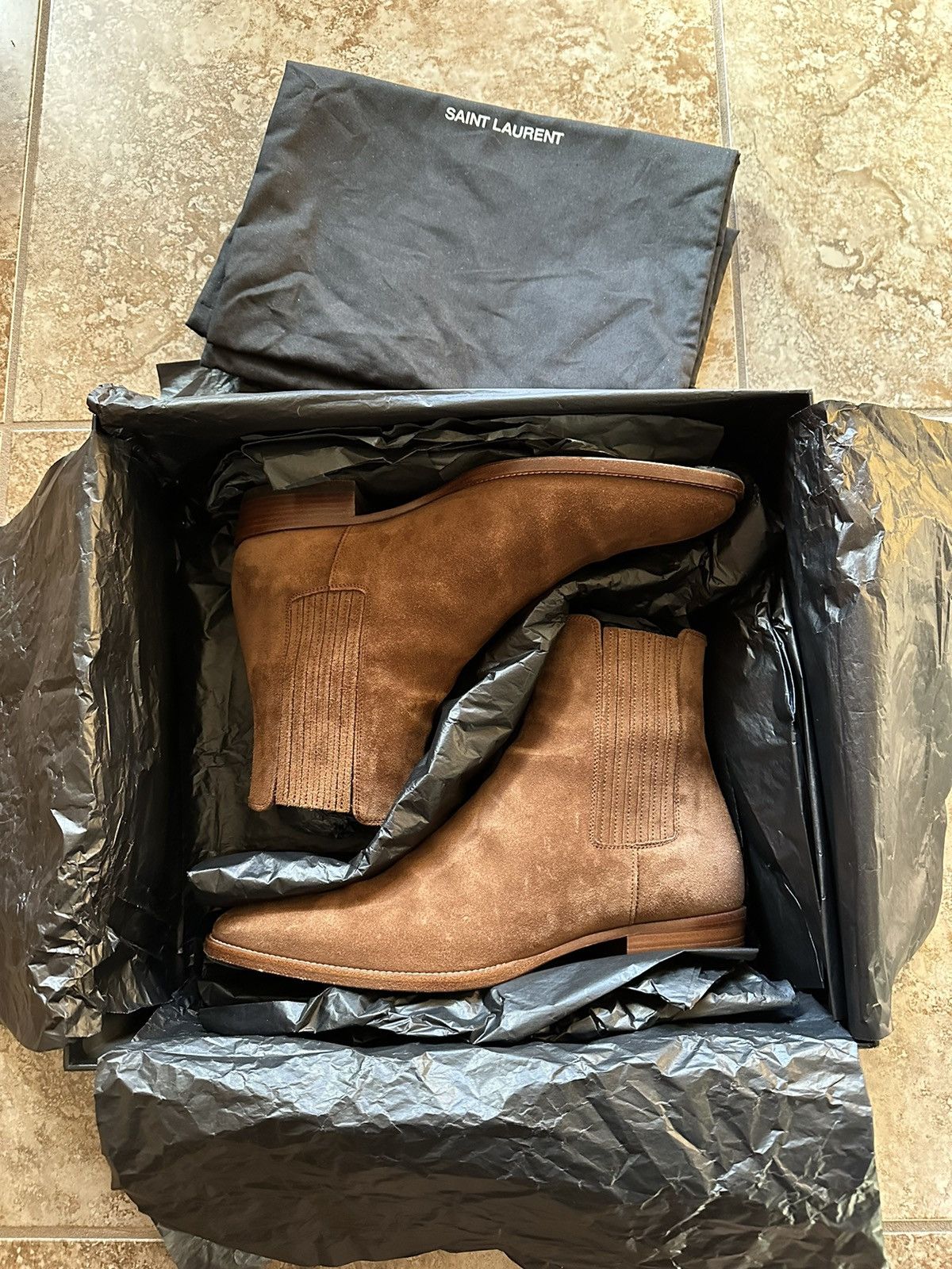 image of Saint Laurent Paris Wyatt Chelsea Boot Otterproof Wood in Brown, Men's (Size 7)
