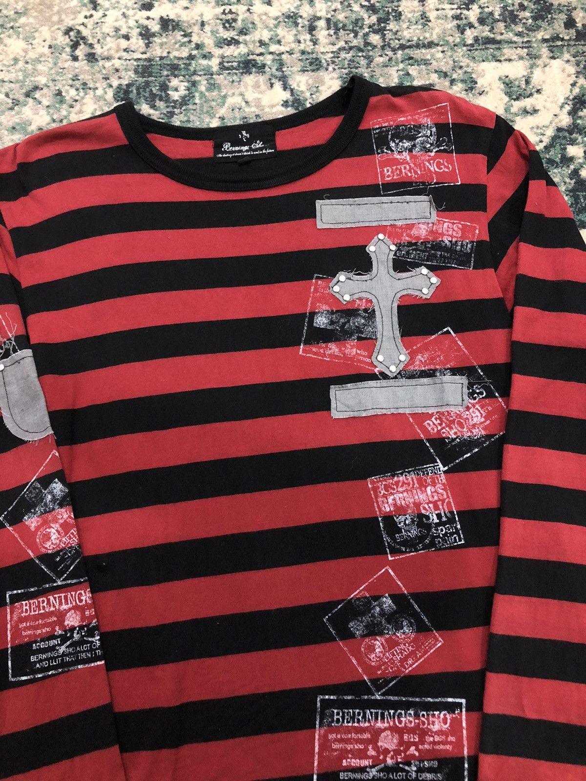 Japanese Brand Berning-Sho Studded Cross Patch Style Poem Printed Size US M / EU 48-50 / 2 - 7 Thumbnail