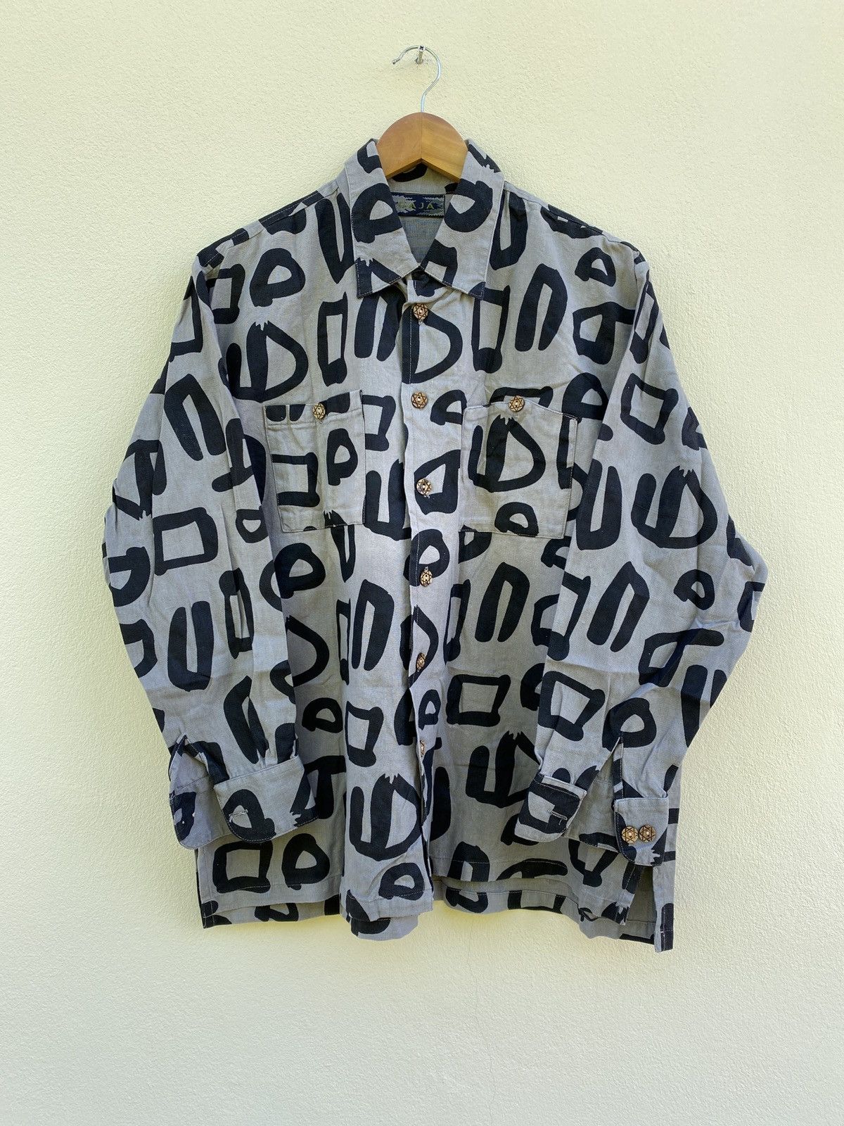 Other Vintage 90s Rare Checkered Art Print Wood Buttons Shirt Size US L / EU 52-54 / 3 - 1 Thumbnail