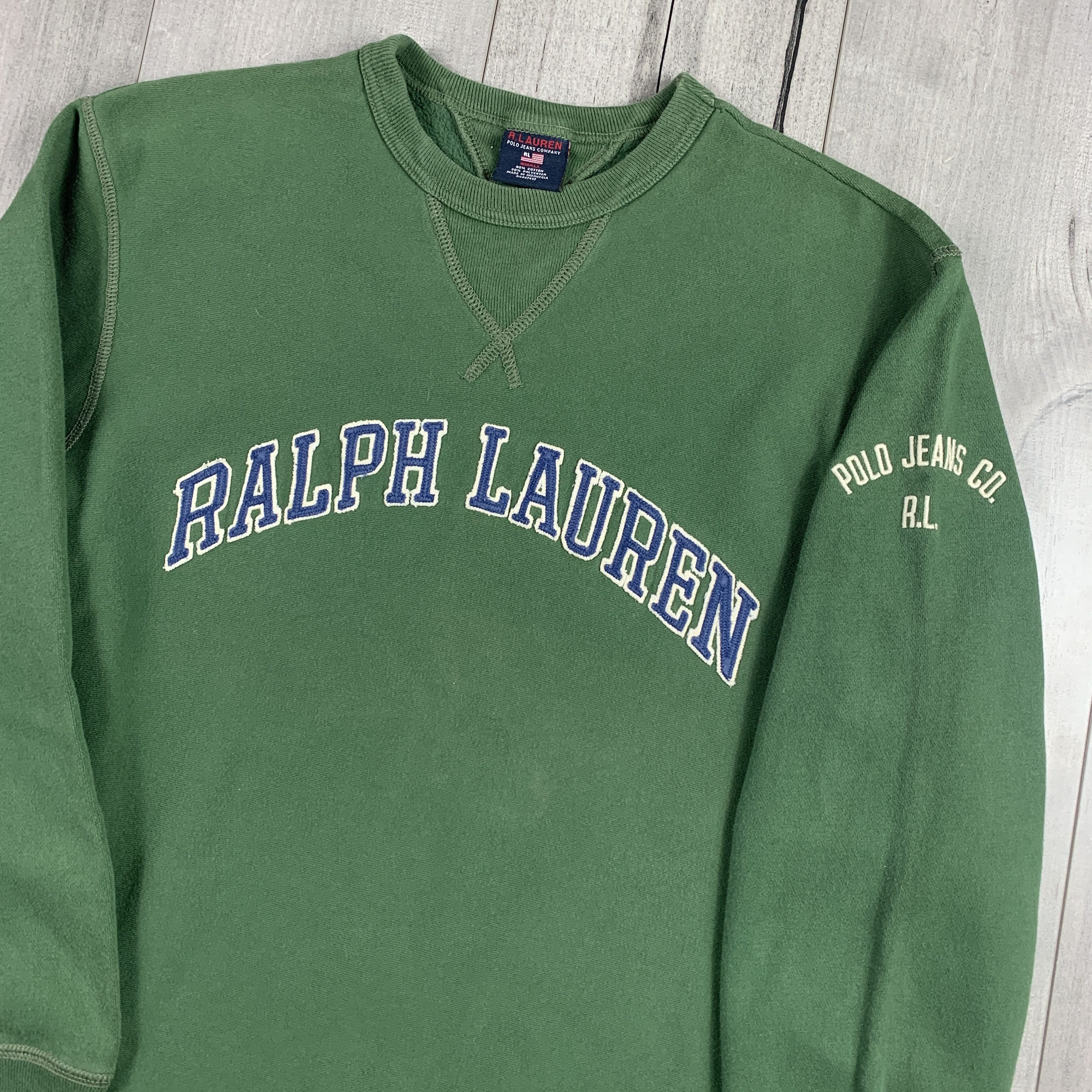 Polo Ralph Lauren Vintage Polo Jeans Co Forest Green Spell Out Crewneck RL Size US S / EU 44-46 / 1 - 1 Thumbnail