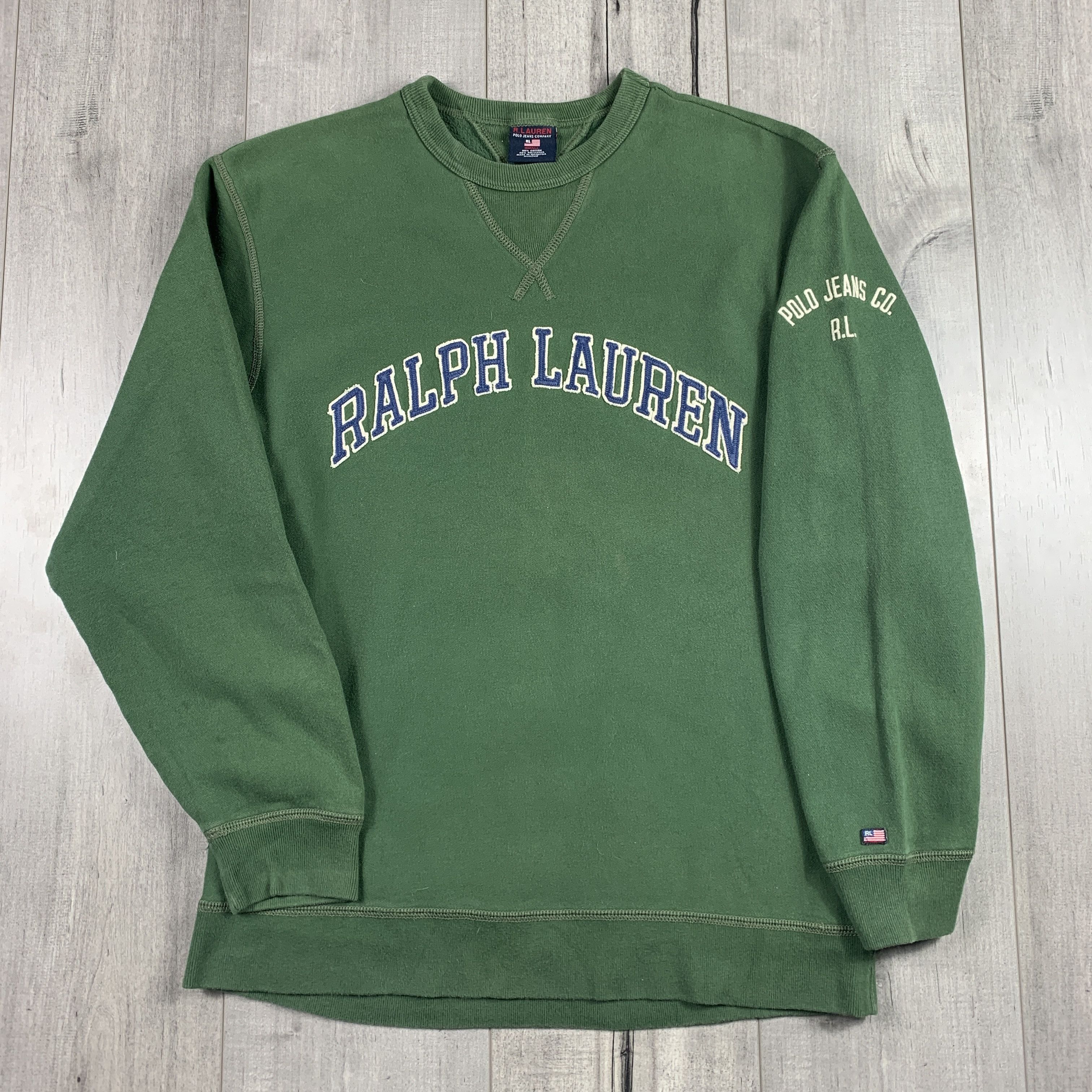 Polo Ralph Lauren Vintage Polo Jeans Co Forest Green Spell Out Crewneck RL Size US S / EU 44-46 / 1 - 2 Thumbnail
