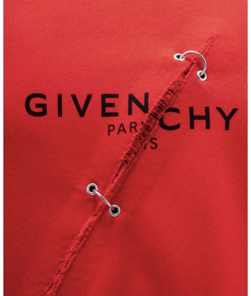 Givenchy GIVENCHY Men's Red Rip Metal Detail Oversized Sweater Size US XL / EU 56 / 4 - 14 Thumbnail