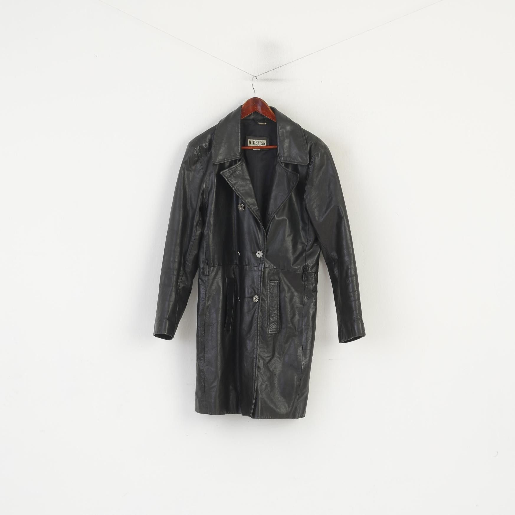 Leather × Vintage Hidesign Women XL (L) Coat Black Leather Shiny 7298 Size XL / US 12-14 / IT 48-50 - 1 Thumbnail