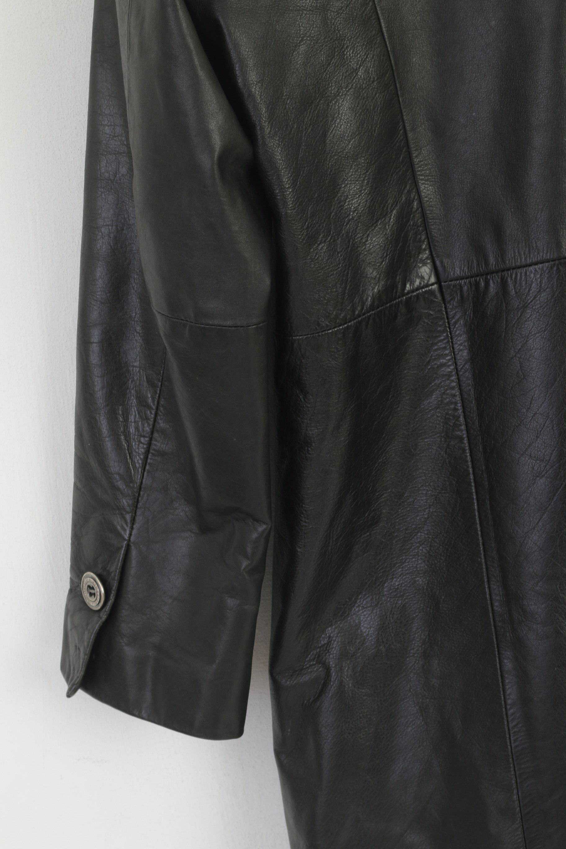Leather × Vintage Hidesign Women XL (L) Coat Black Leather Shiny 7298 Size XL / US 12-14 / IT 48-50 - 5 Thumbnail
