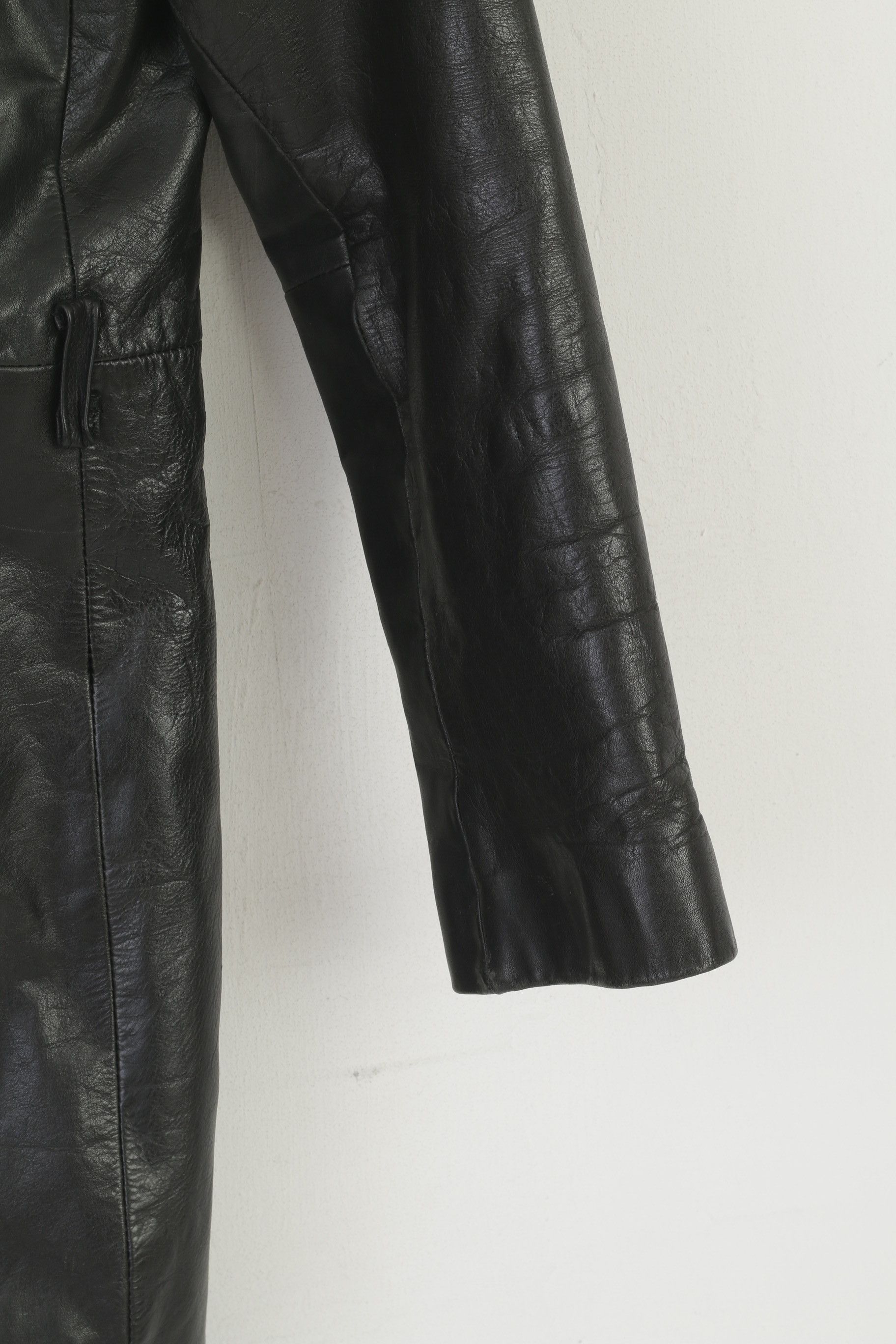Leather × Vintage Hidesign Women XL (L) Coat Black Leather Shiny 7298 Size XL / US 12-14 / IT 48-50 - 7 Thumbnail