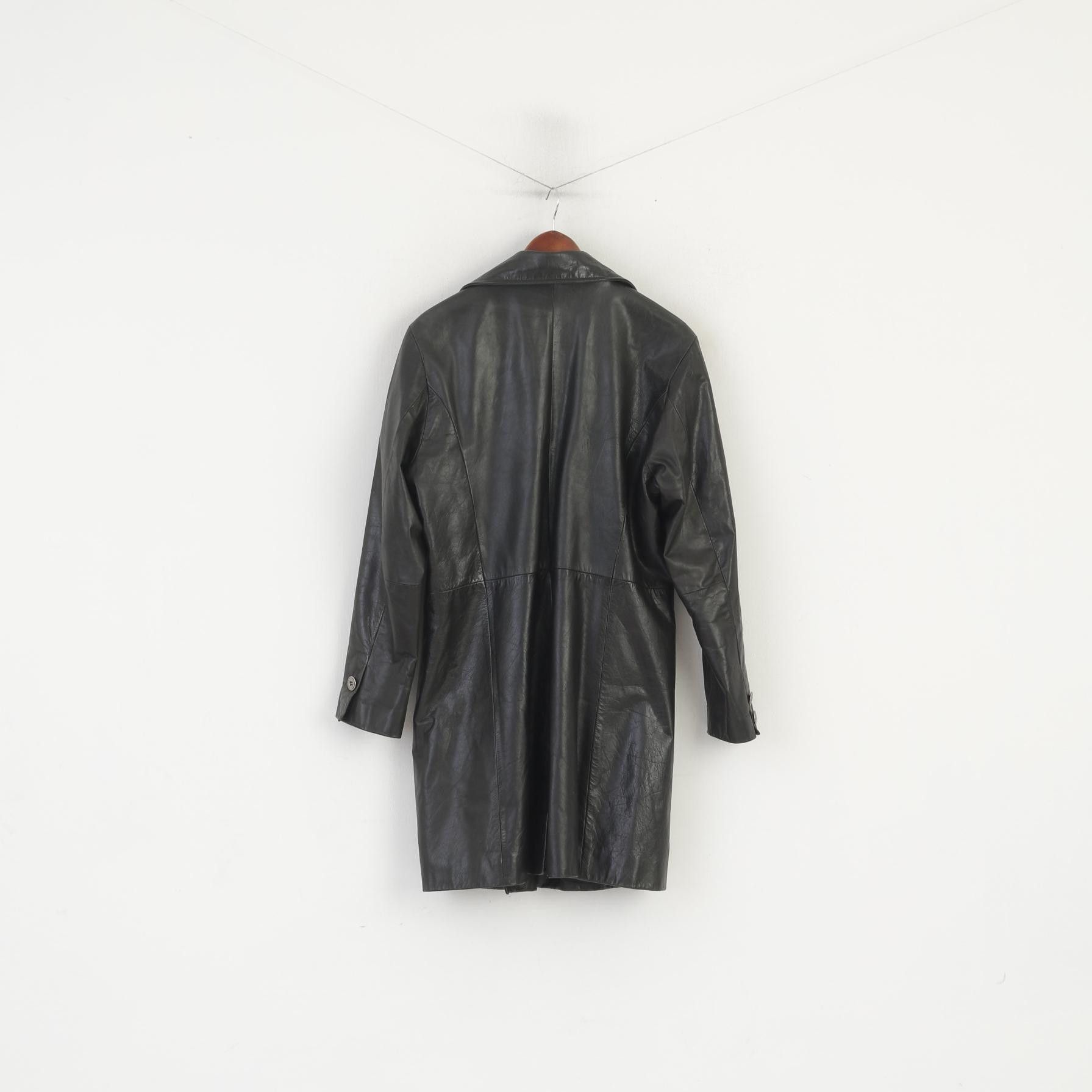 Leather × Vintage Hidesign Women XL (L) Coat Black Leather Shiny 7298 Size XL / US 12-14 / IT 48-50 - 8 Thumbnail