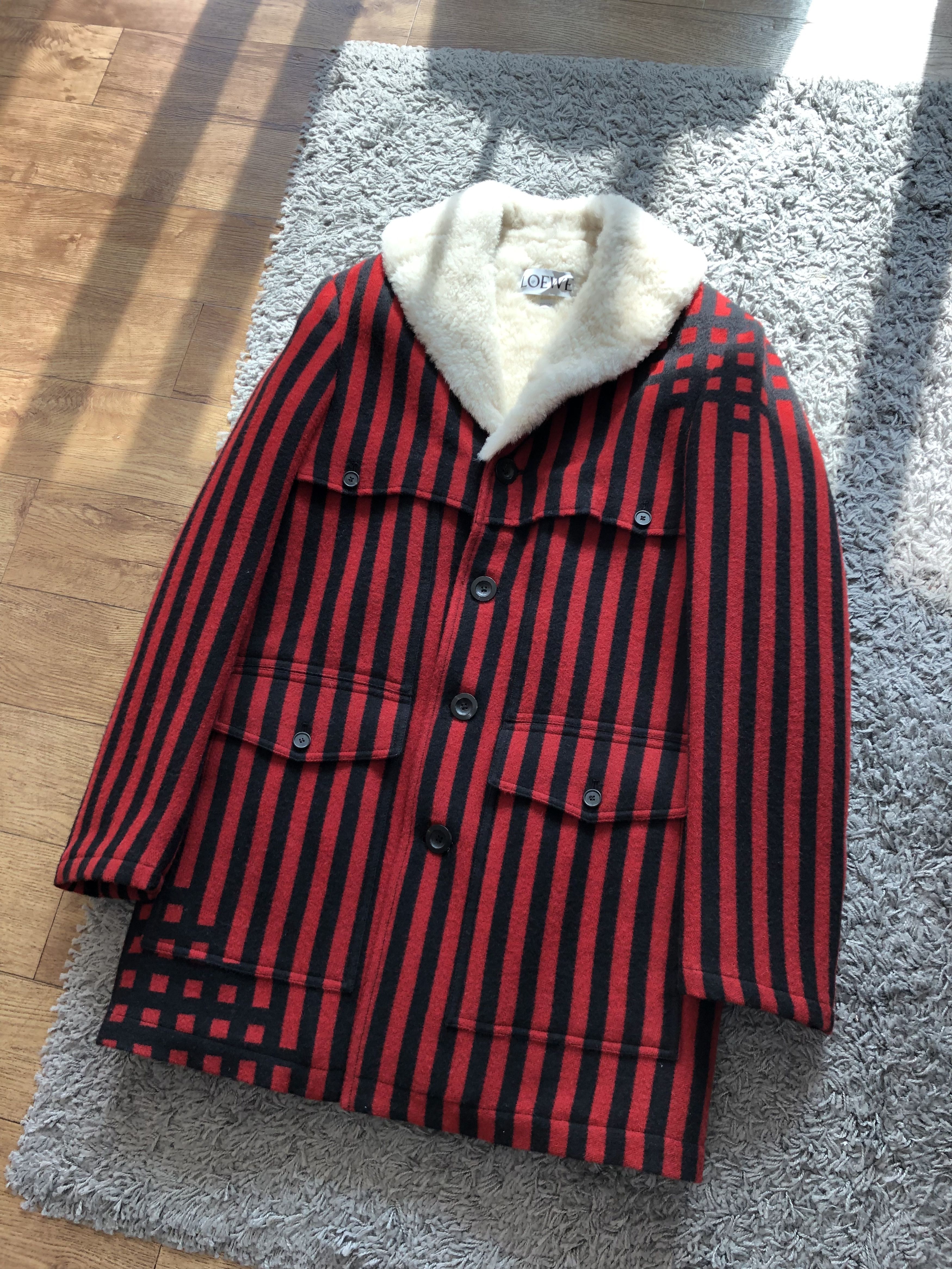 Loewe LOEWE Silk-Blend Striped Shearling Jacket Size US S / EU 44-46 / 1 - 4 Thumbnail