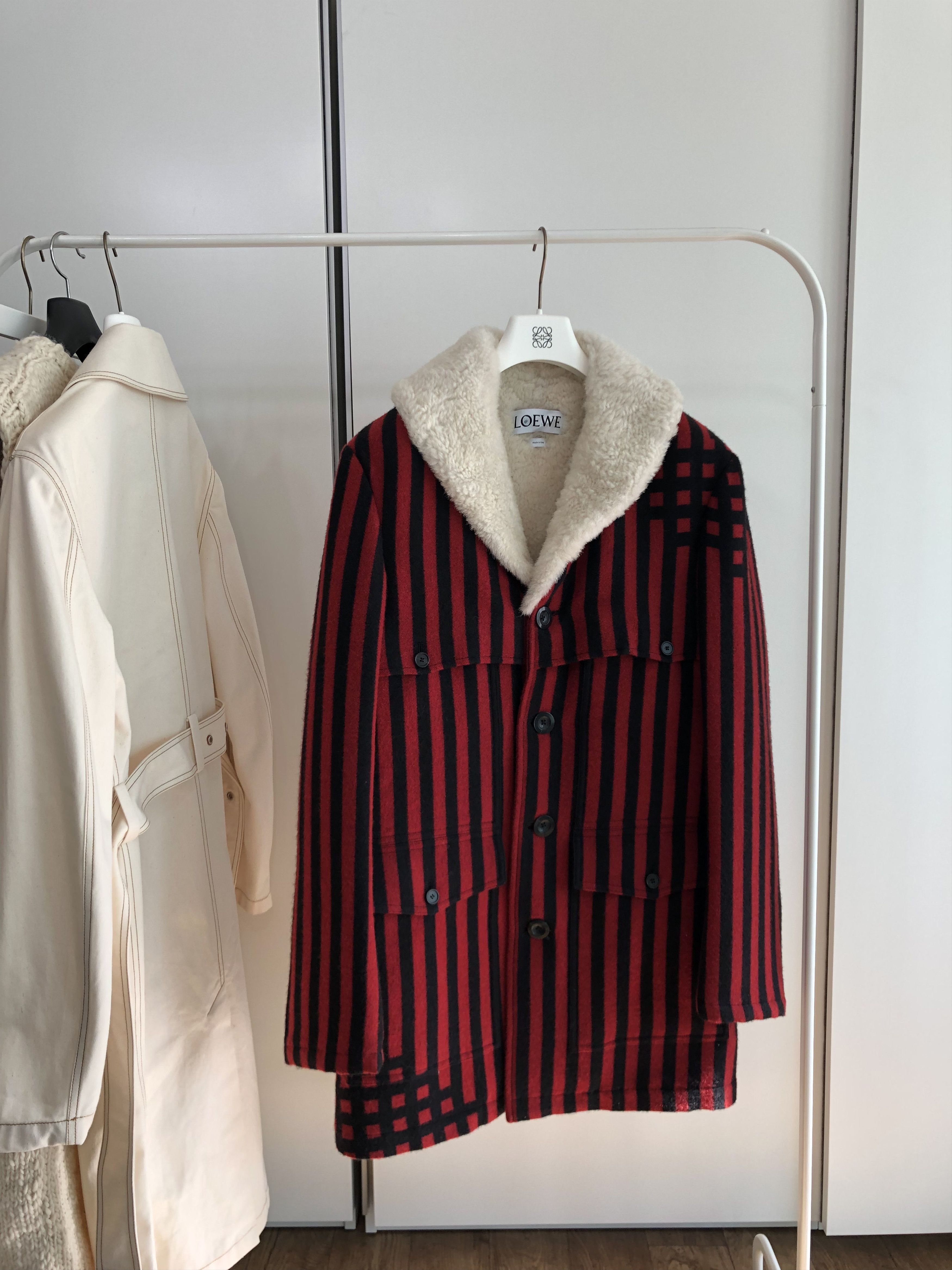 Loewe LOEWE Silk-Blend Striped Shearling Jacket Size US S / EU 44-46 / 1 - 1 Thumbnail