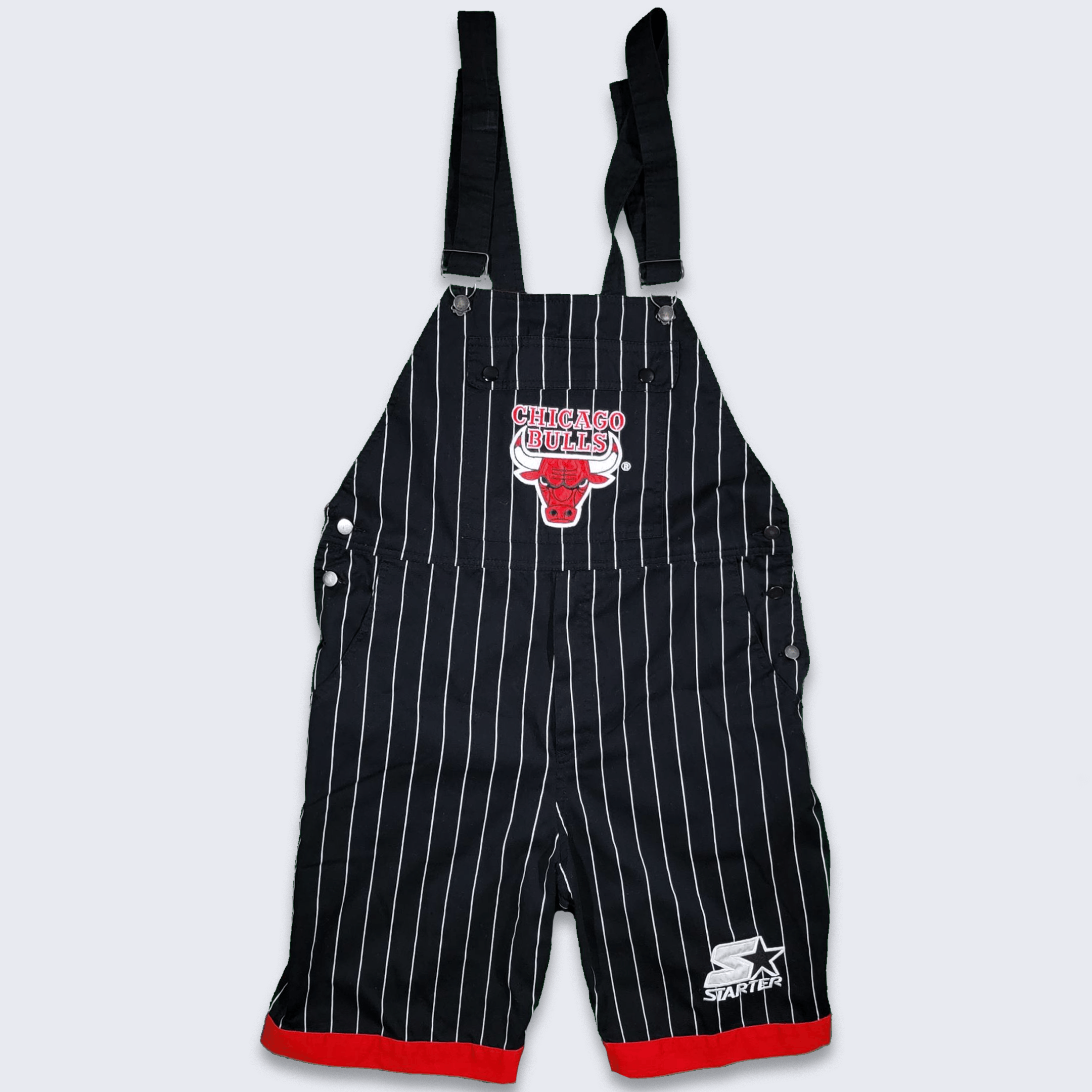 NBA × Starter × Vintage Chicago Bulls Vintage 90s Starter Pinstripe Overalls Shorts Size US 32 / EU 48 - 1 Thumbnail