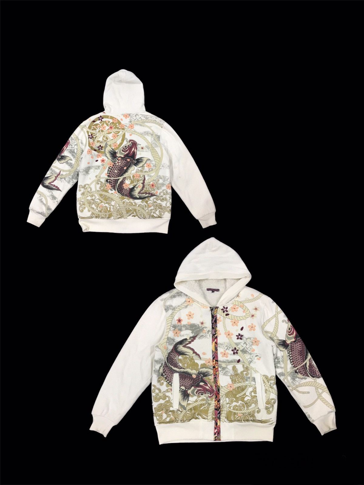 Japanese Fish Koi Sukajan Sherpa Jacket Zipper Hoodie