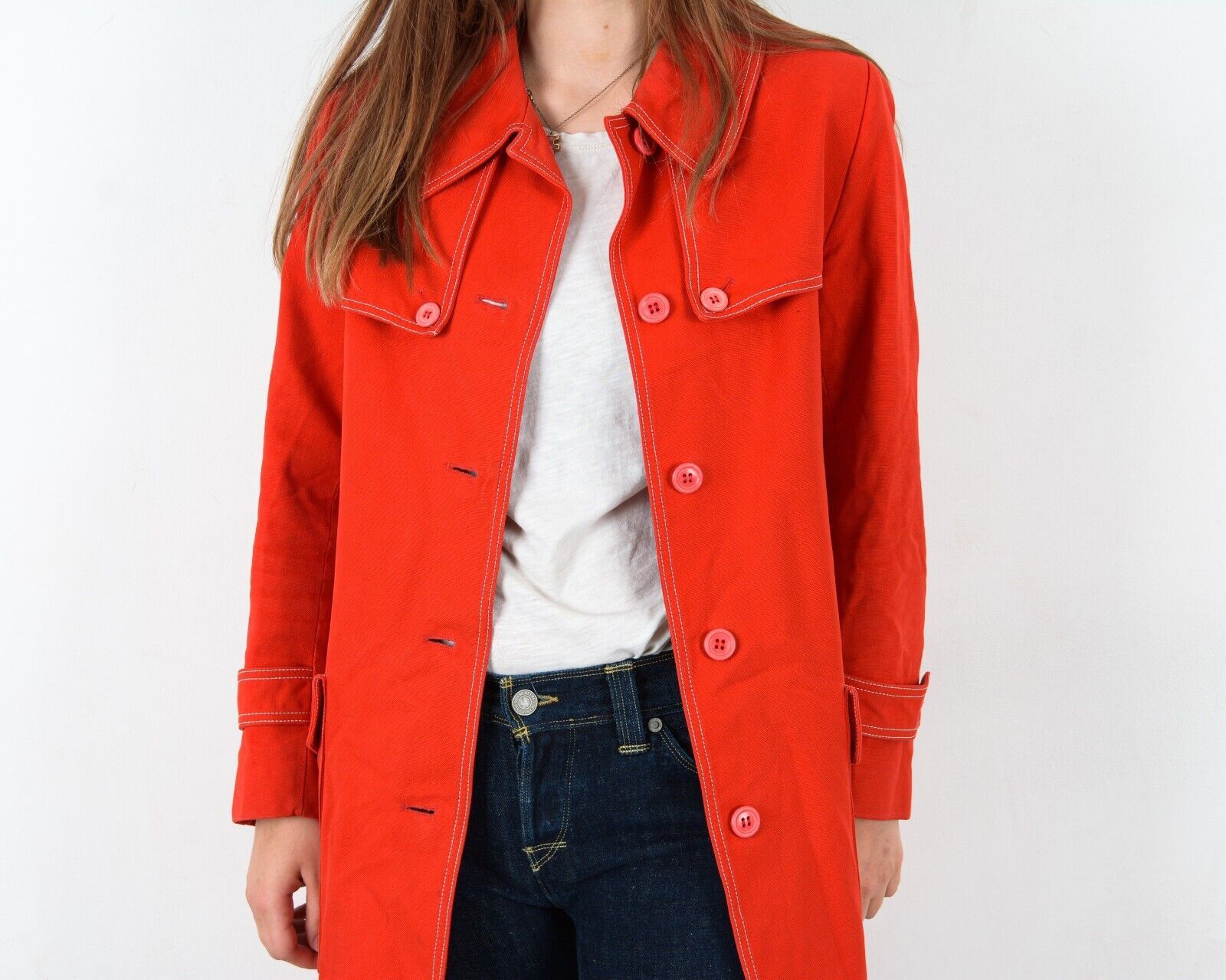 Other × Vintage Jacket Trench Coat Mod Overcoat Bright Button Autumn Classy Size L / US 10 / IT 46 - 4 Thumbnail
