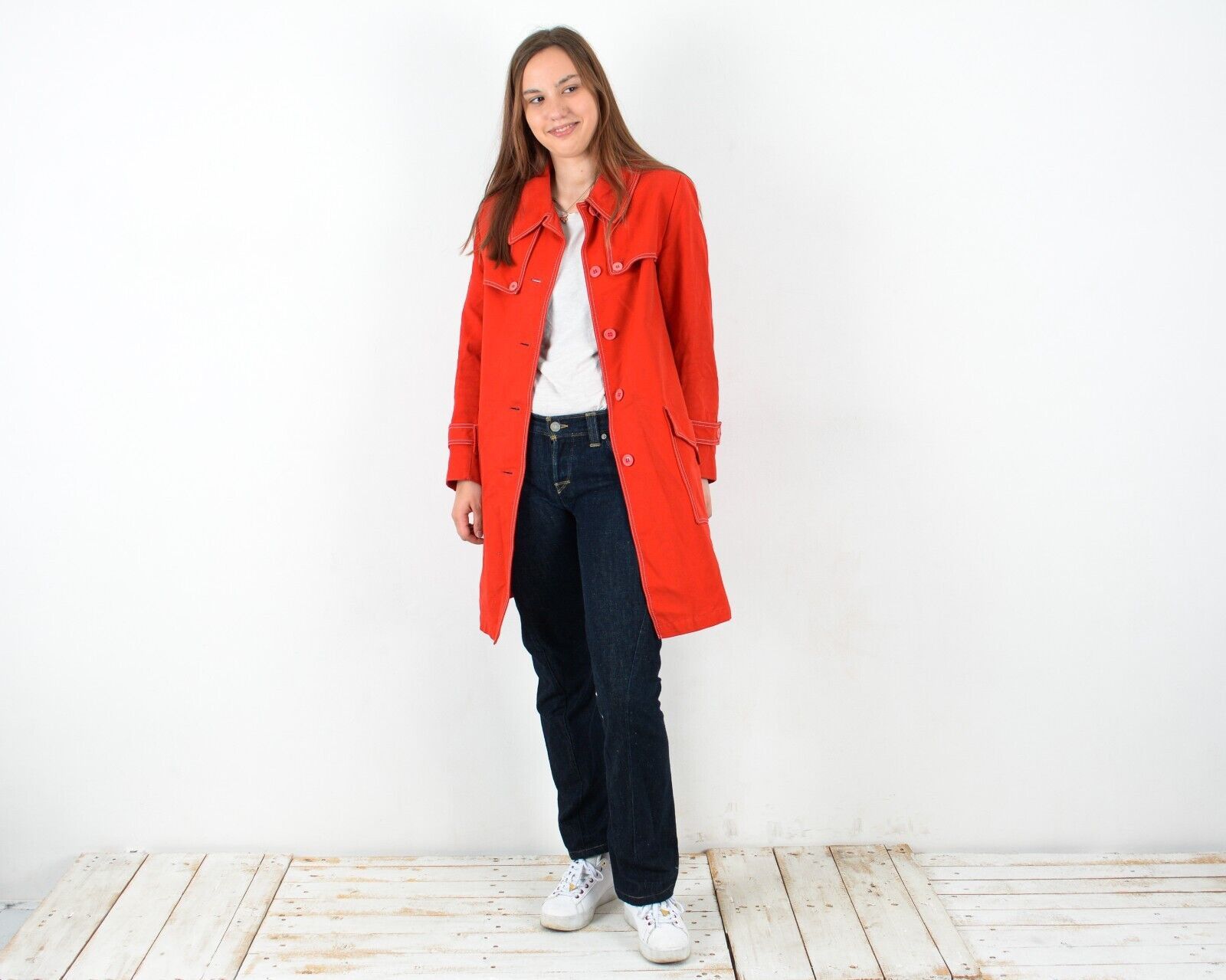 Other × Vintage Jacket Trench Coat Mod Overcoat Bright Button Autumn Classy Size L / US 10 / IT 46 - 1 Thumbnail