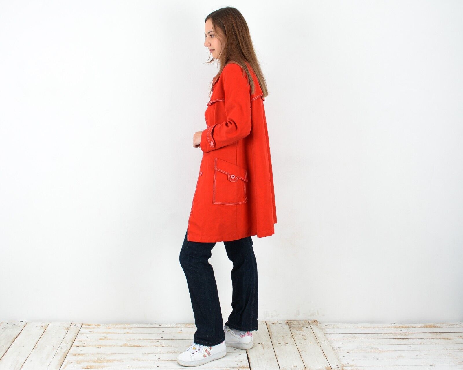 Other × Vintage Jacket Trench Coat Mod Overcoat Bright Button Autumn Classy Size L / US 10 / IT 46 - 2 Thumbnail