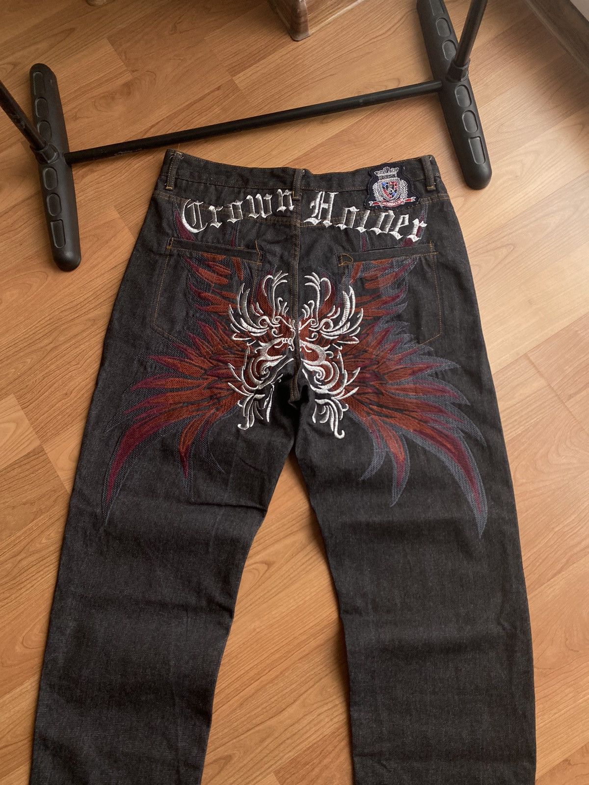 Ed Hardy × Vintage Vintage Crown Holder Embroidered Ed Hardy Style Jeans Size US 34 / EU 50 - 2 Thumbnail
