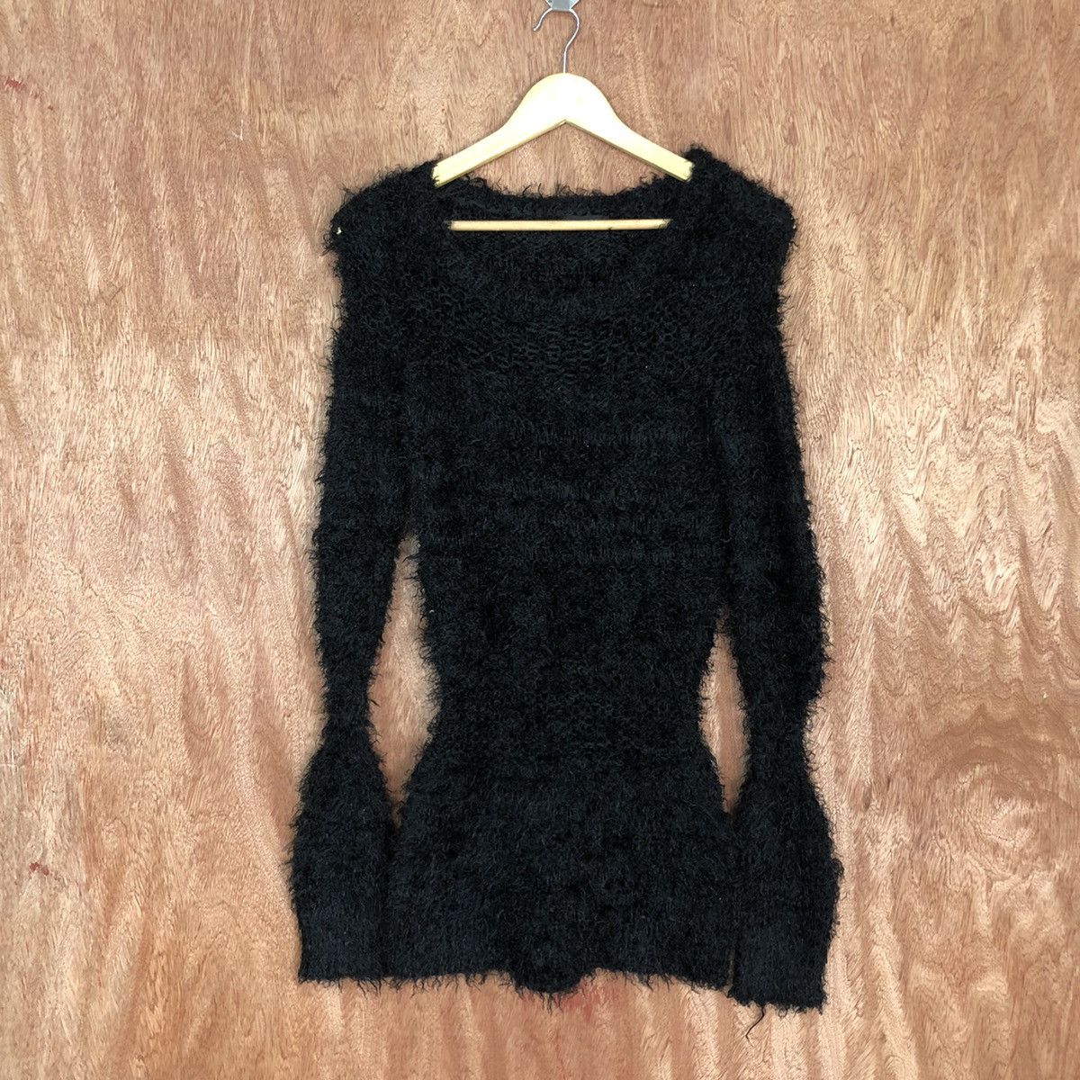 image of Homespun Knitwear Emoda Black Mohair Shag Shaggy Parachute Knitwear 0480, Men's (Size Small)