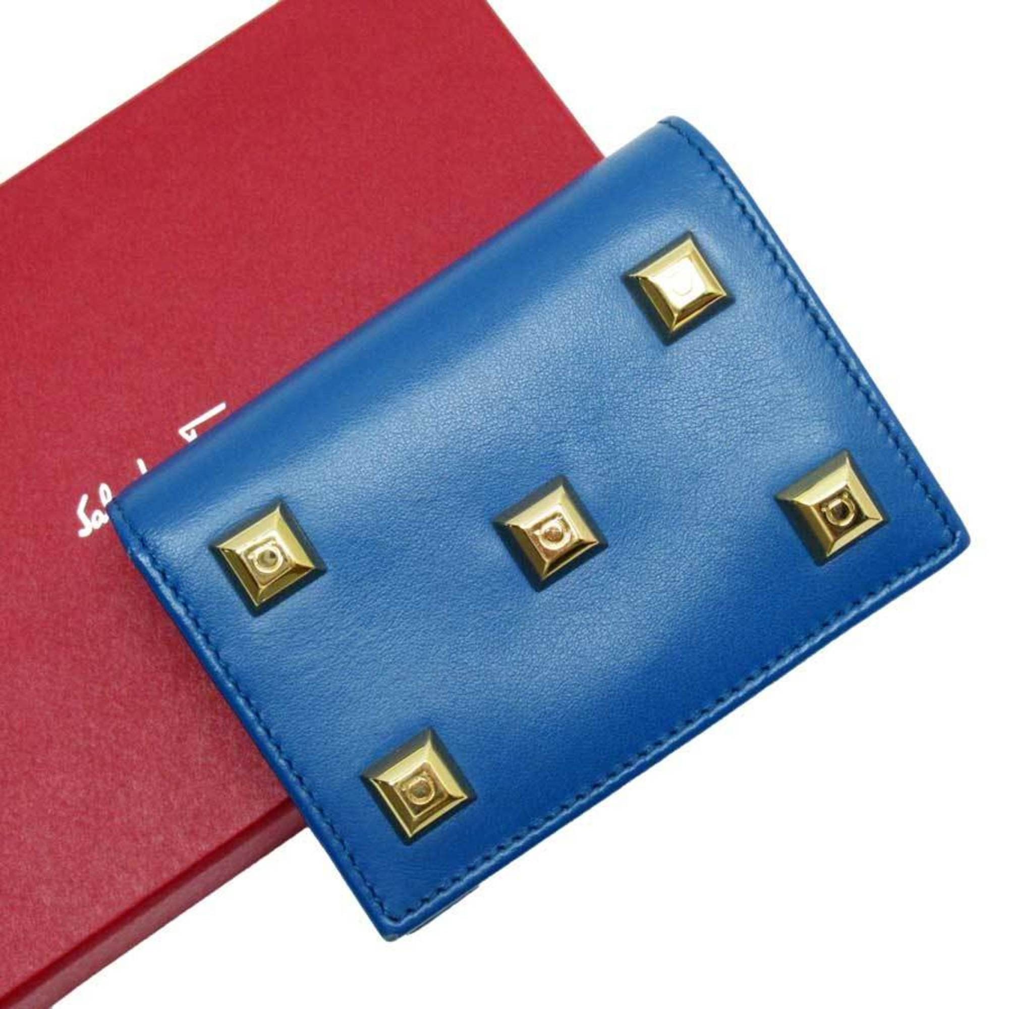 Ferragamo Blue Calf Leather Bos Taurus Wallet