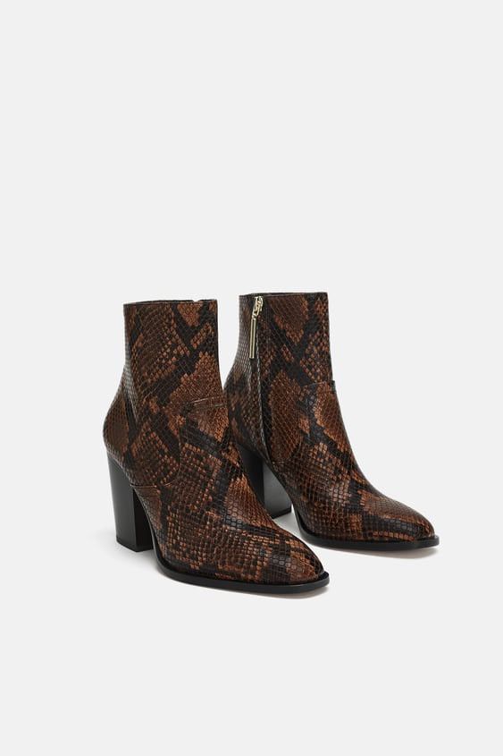 Zara Zara Leather Python Snake Embossed Print Heeled Ankle Boot | Grailed