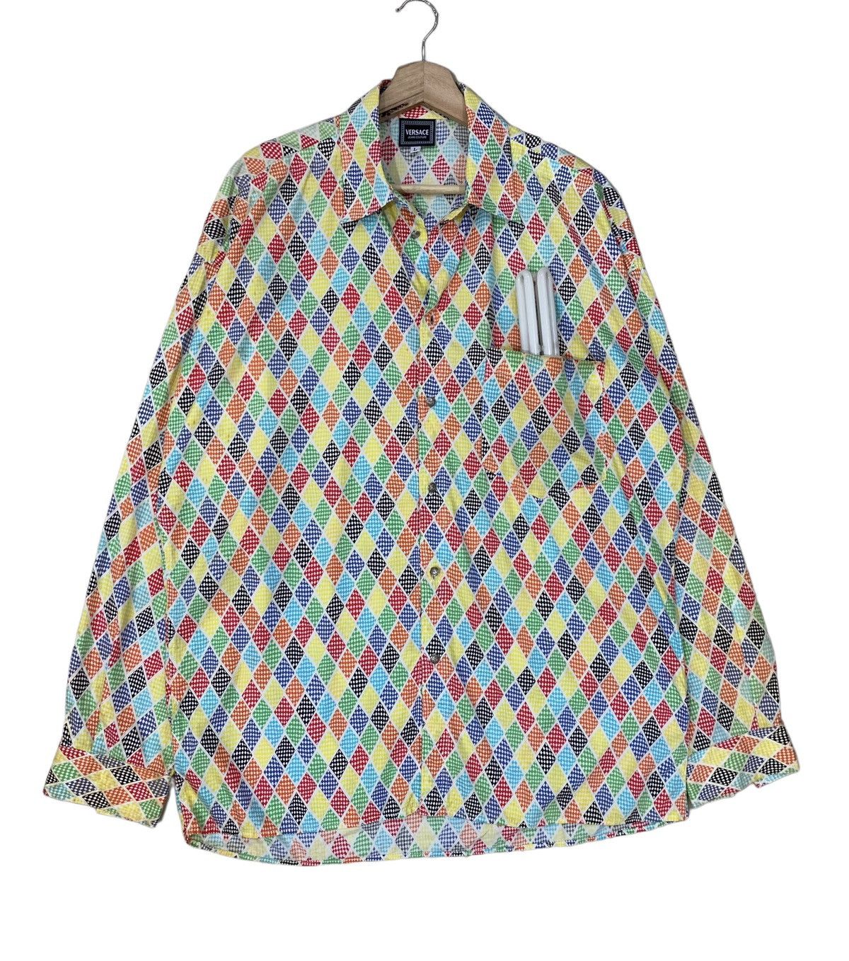 Versace Jeans Couture 🔥VERSACE MULTICOLOR DIAMONDS DESIGN LONGSLEEVE SHIRT Size US L / EU 52-54 / 3 - 3 Thumbnail