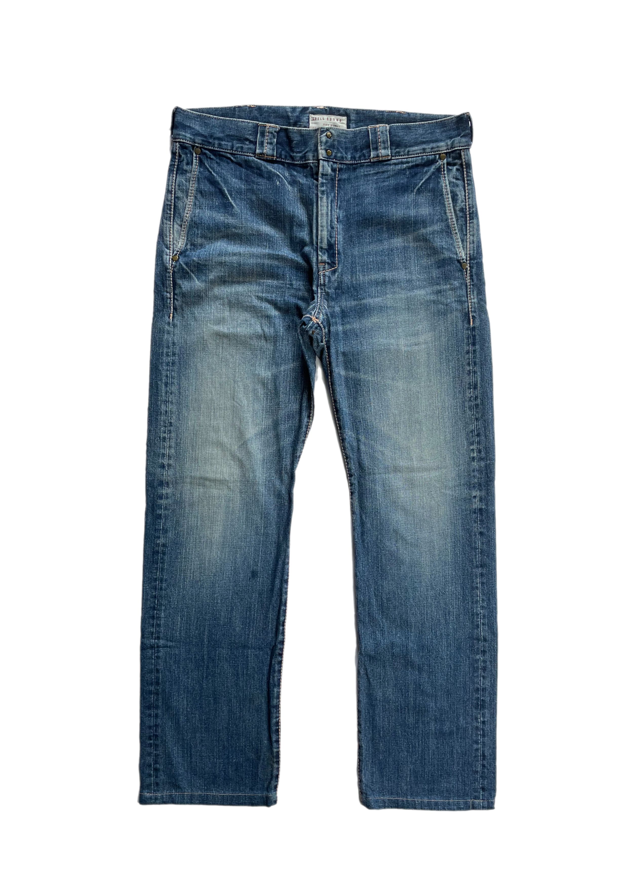 image of Vintage Spellbound Flare Blue Acid Wash Distressed Denim in Blue Denim, Men's (Size 34)