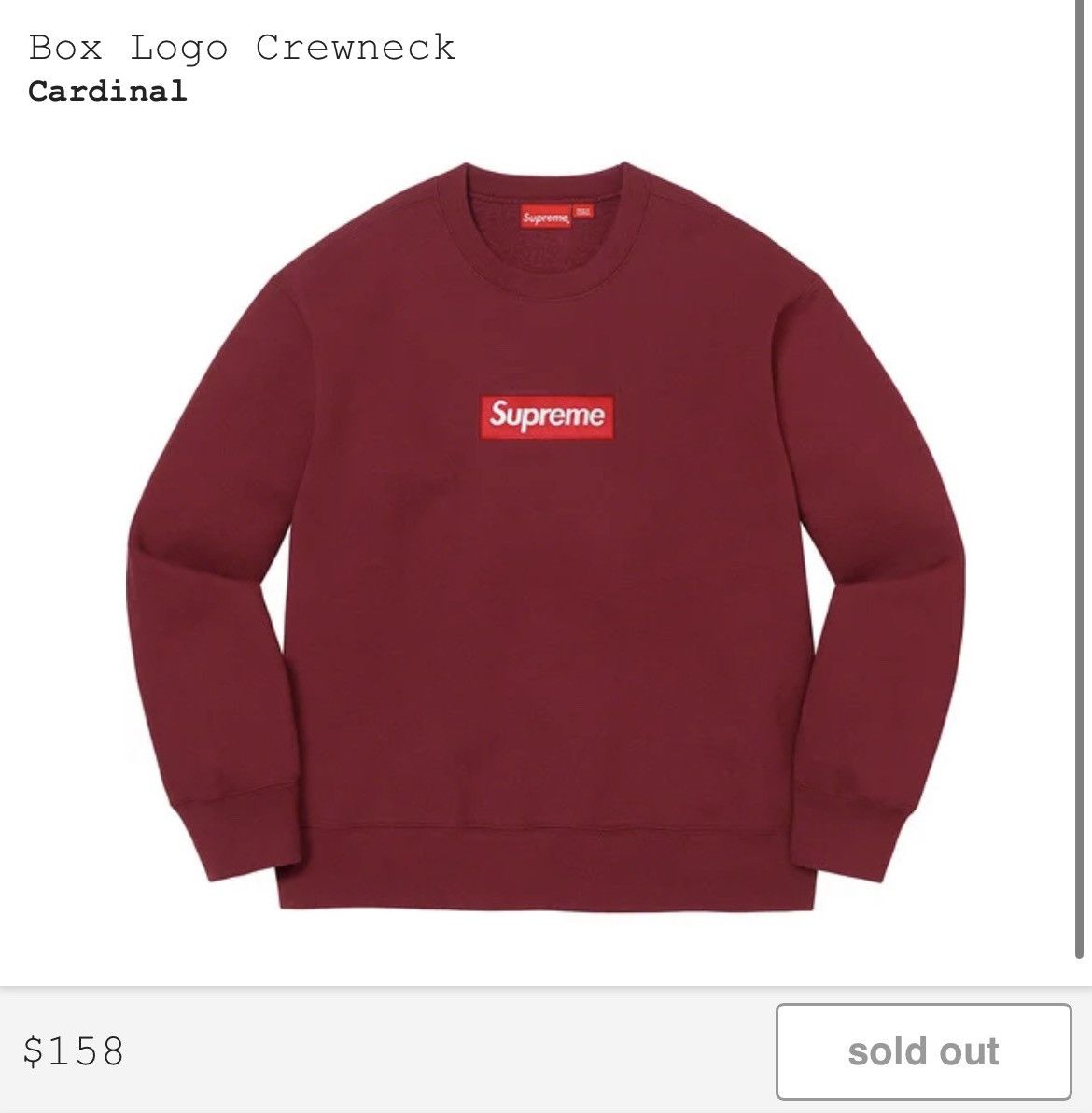 Supreme Cardinal Crewneck | Grailed