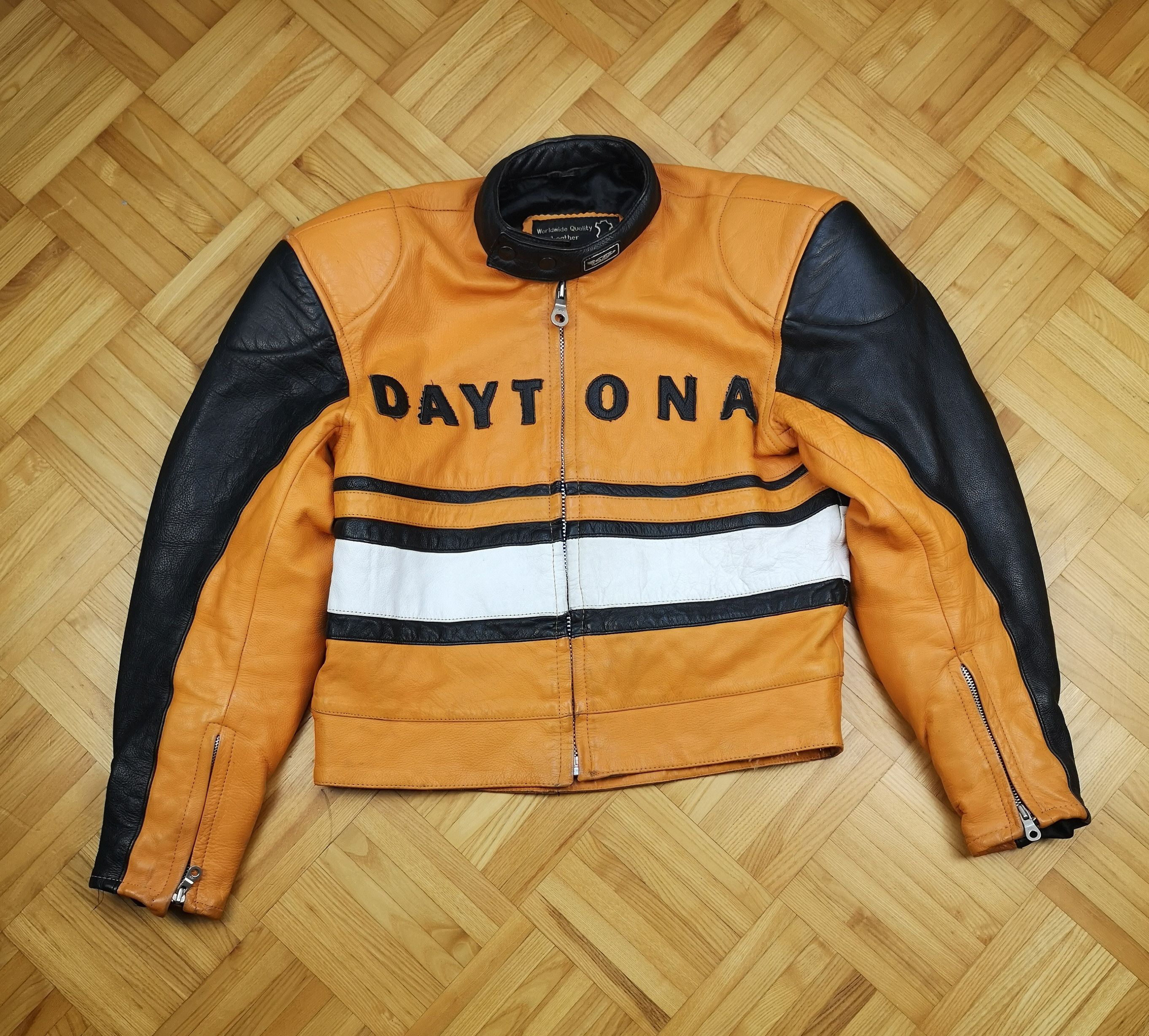 image of Vintage Daytona Leather Racing Jacket in Yellow, Men's (Size Small)