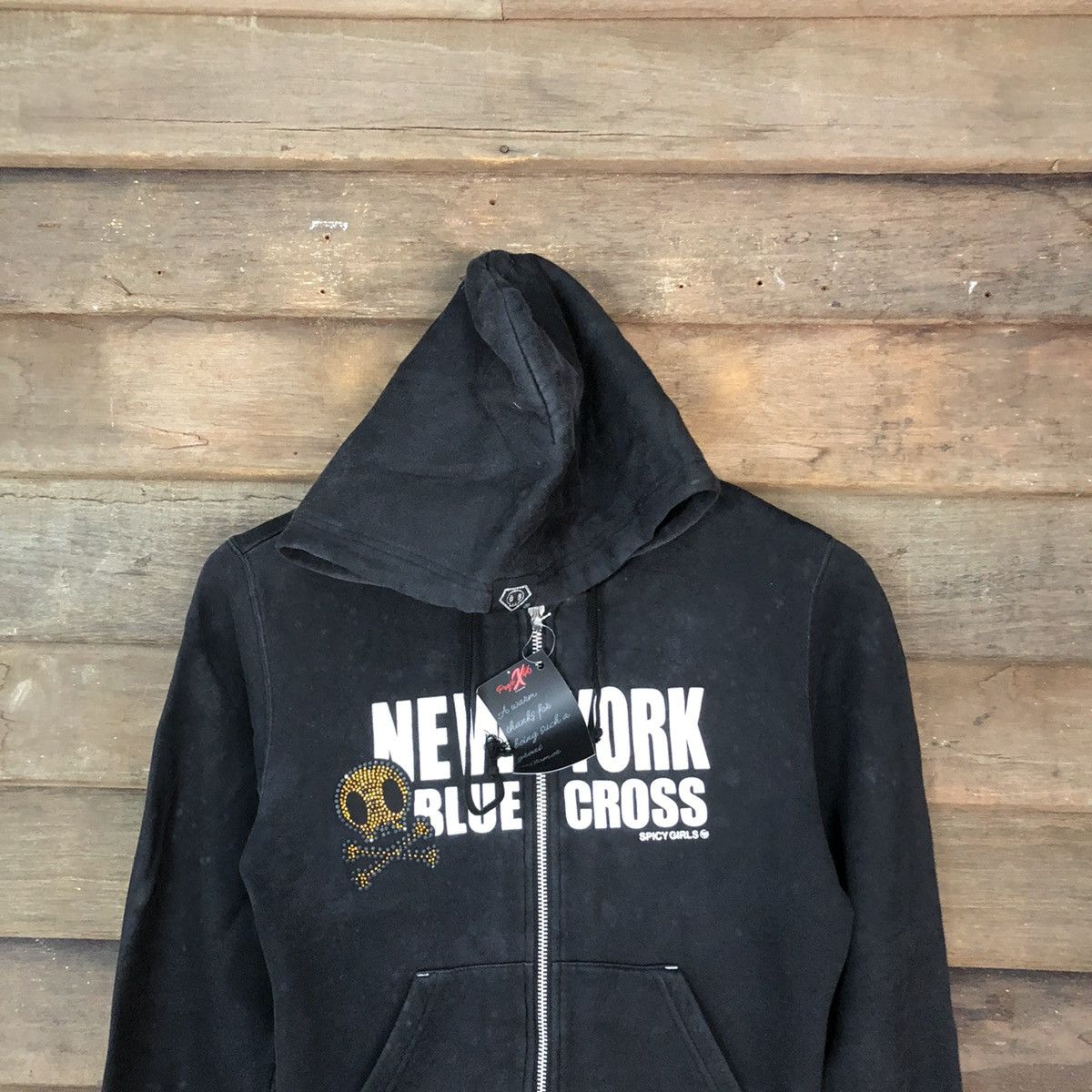 Japanese Brand Blue Cross skull Spicy Label Black Hoodie sweatshirt #4759 Size S / US 4 / IT 40 - 2 Thumbnail