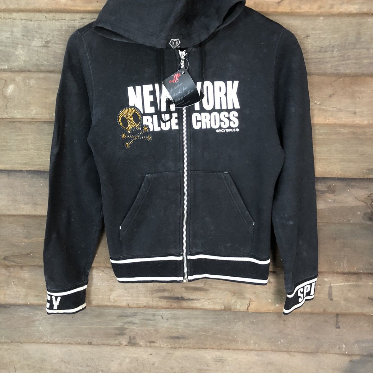 Japanese Brand Blue Cross skull Spicy Label Black Hoodie sweatshirt #4759 Size S / US 4 / IT 40 - 3 Thumbnail