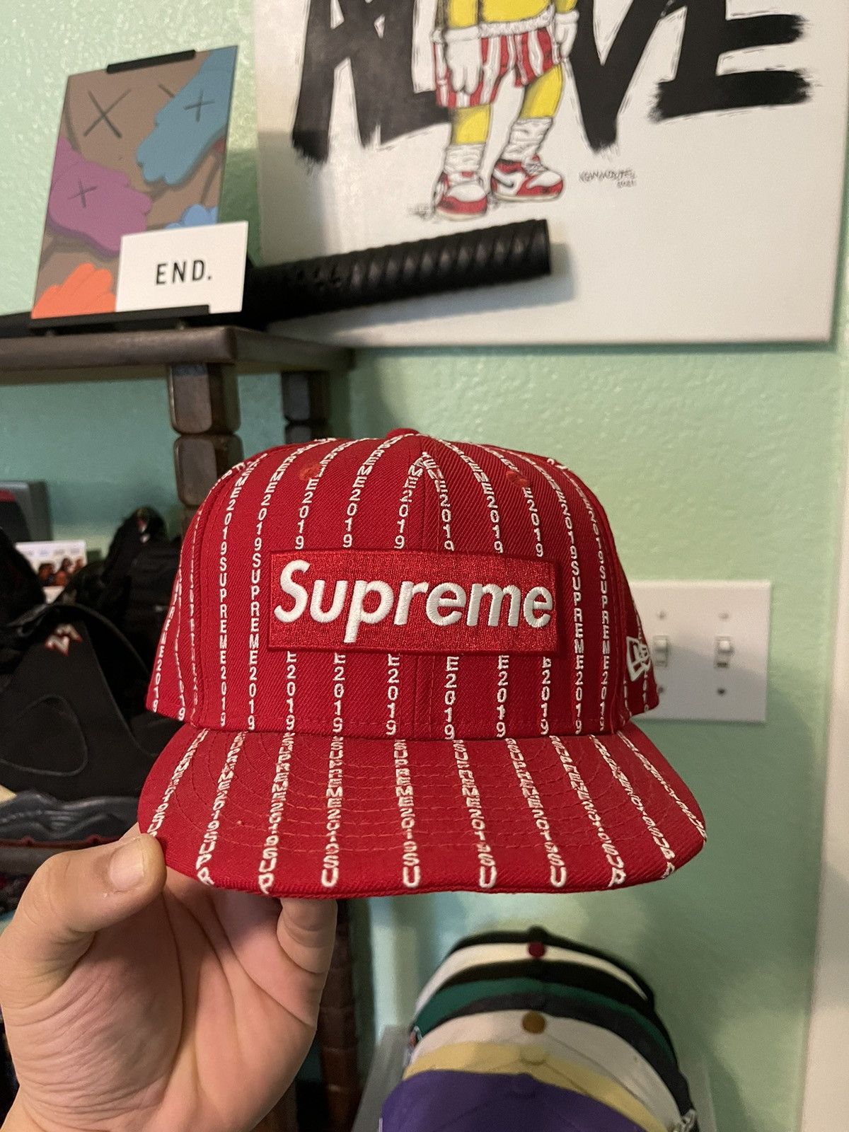 Supreme Text Stripe 2019 SS Fitted 7 1 2 Hats