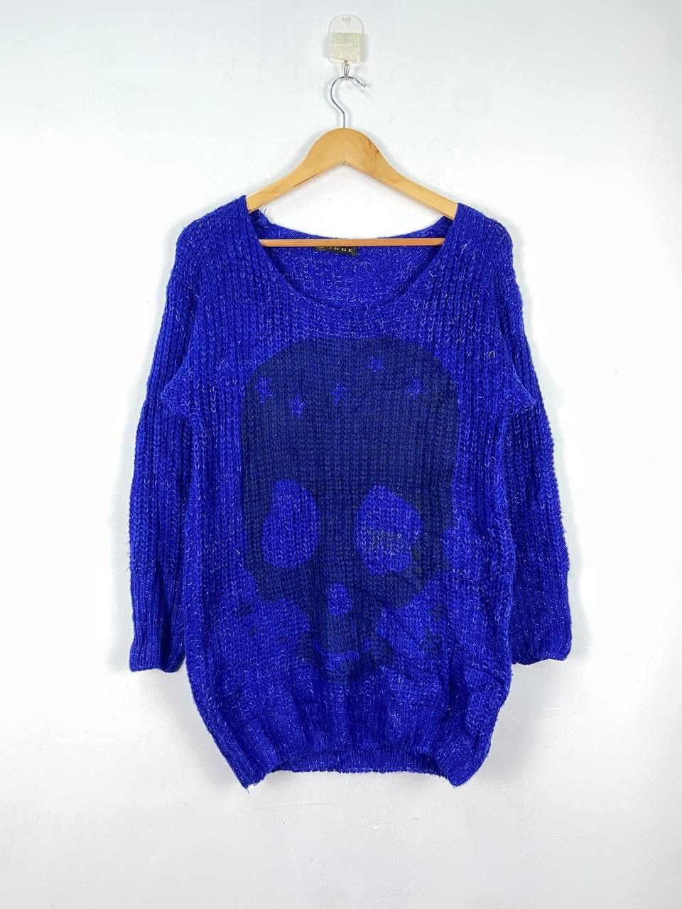 image of Aran Isles Knitwear x Art Vintage Japanese Skeleton Skull Mohair Knitwear Sweater in Royal Blue, Wo