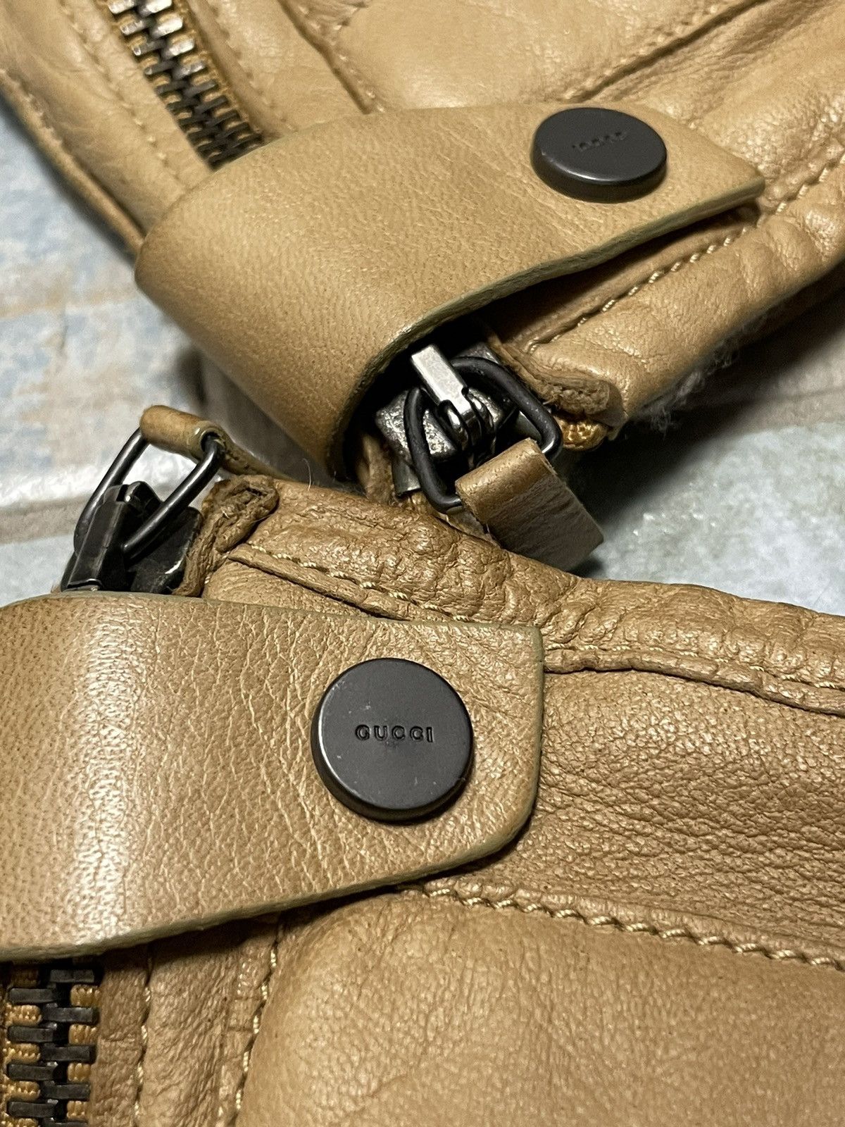 Gucci Beige leather/cashmire vintage rare Gucci moto gloves Size ONE SIZE - 5 Thumbnail