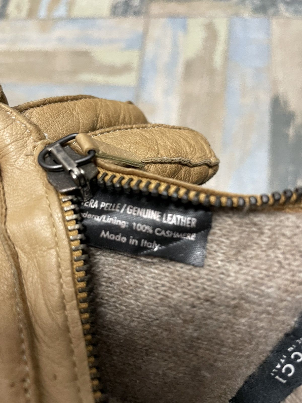 Gucci Beige leather/cashmire vintage rare Gucci moto gloves Size ONE SIZE - 7 Preview