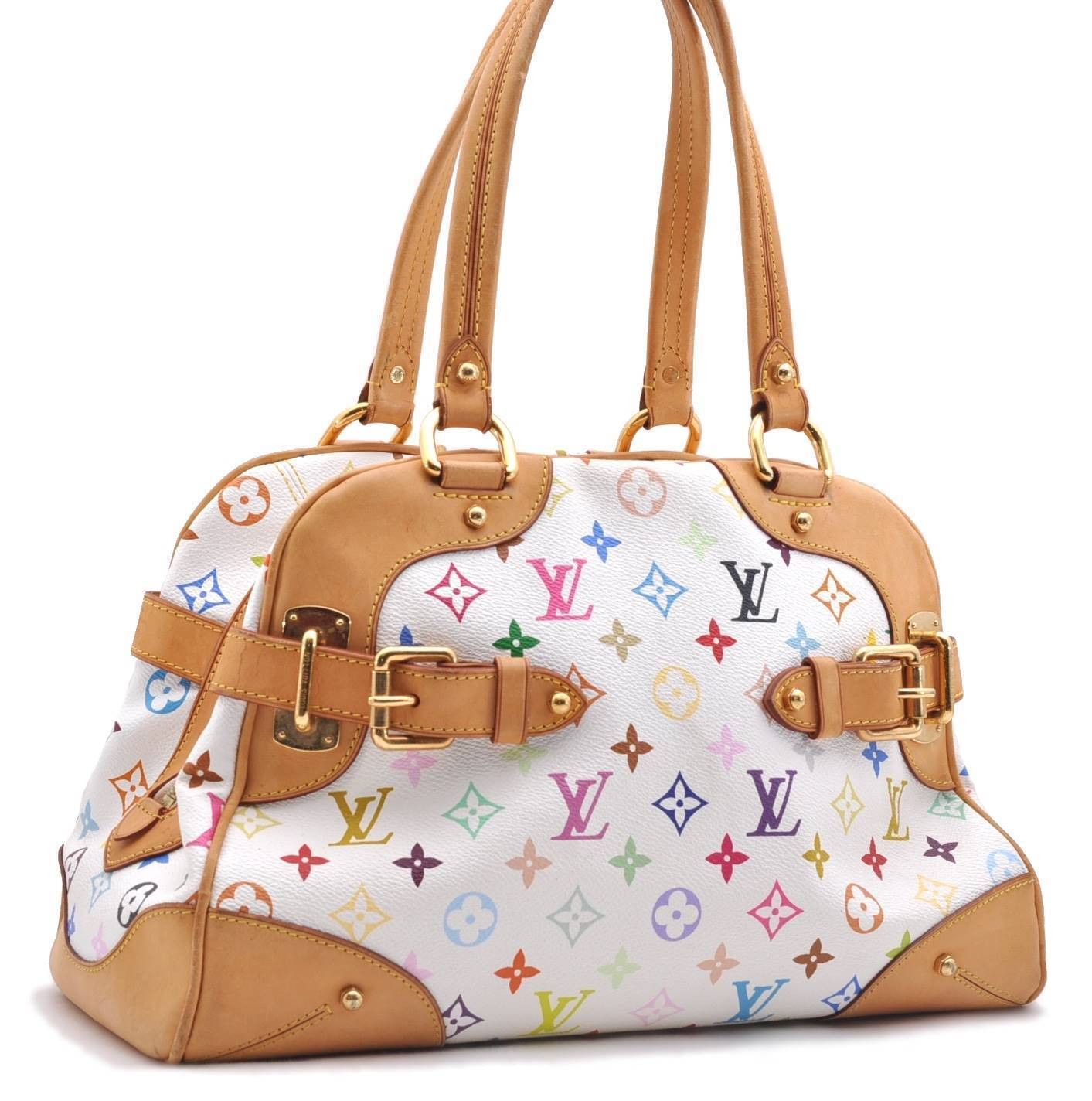 Auth Louis Vuitton Monogram Multicolor Claudia Hand Bag White Lv