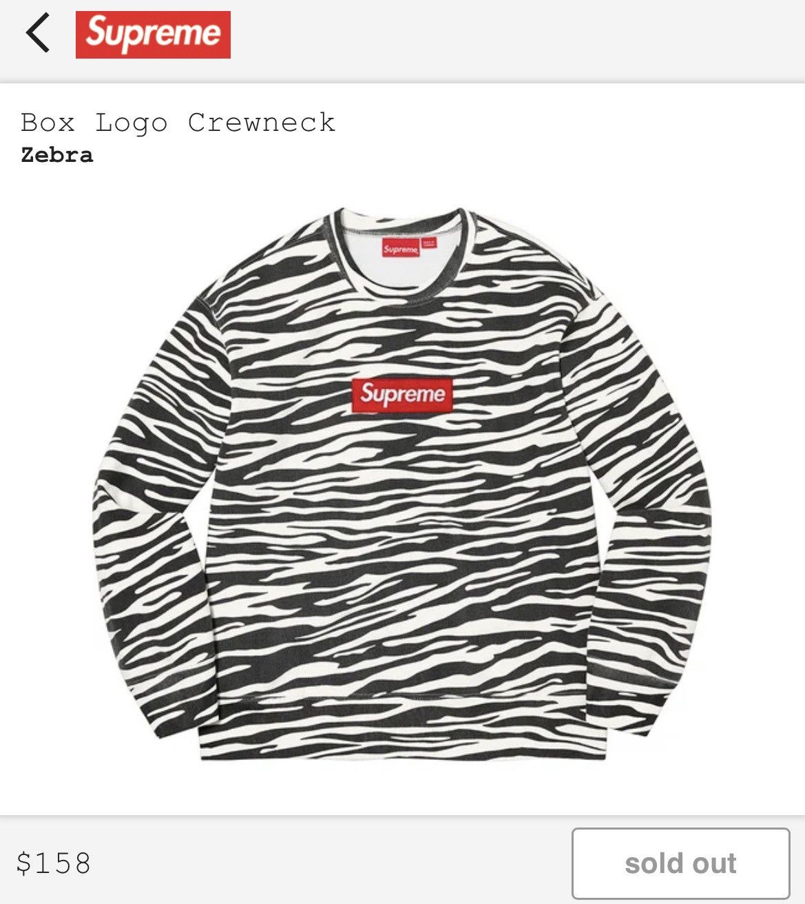 Supreme Box Logo Crewneck Zebra | Grailed