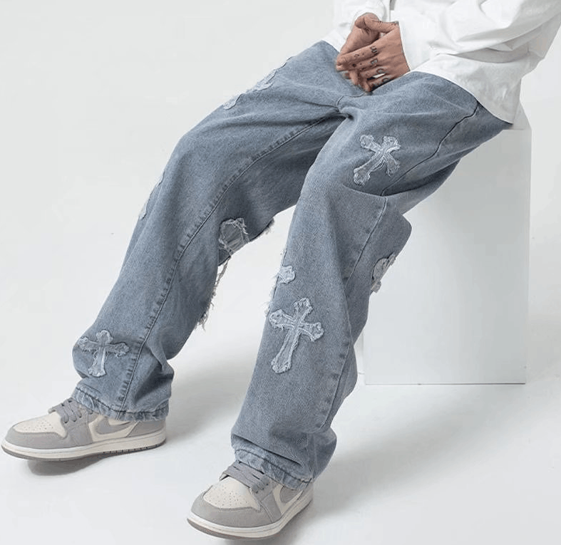 Japanese Brand Cross design Denim Jeans- Korean Streetwear Style Pants Size US 30 / EU 46 - 1 Thumbnail