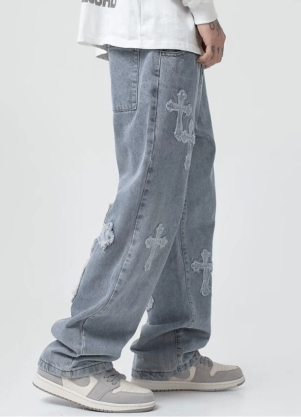 Japanese Brand Cross design Denim Jeans- Korean Streetwear Style Pants Size US 30 / EU 46 - 3 Thumbnail
