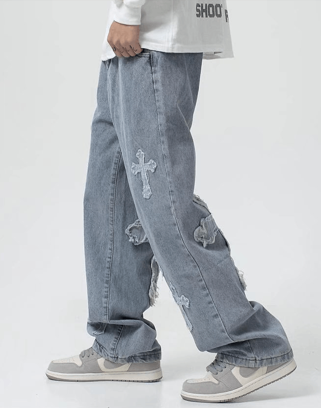 Japanese Brand Cross design Denim Jeans- Korean Streetwear Style Pants Size US 30 / EU 46 - 4 Thumbnail