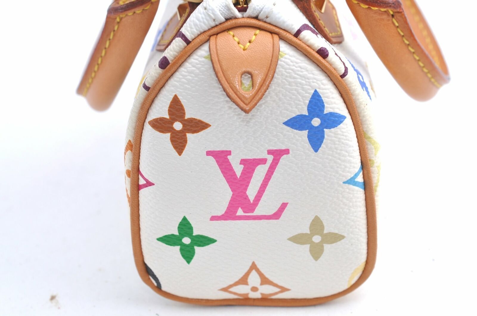 Auth Louis Vuitton Monogram Multicolor Mini Speedy White Hand Bag Pouch LV F5406