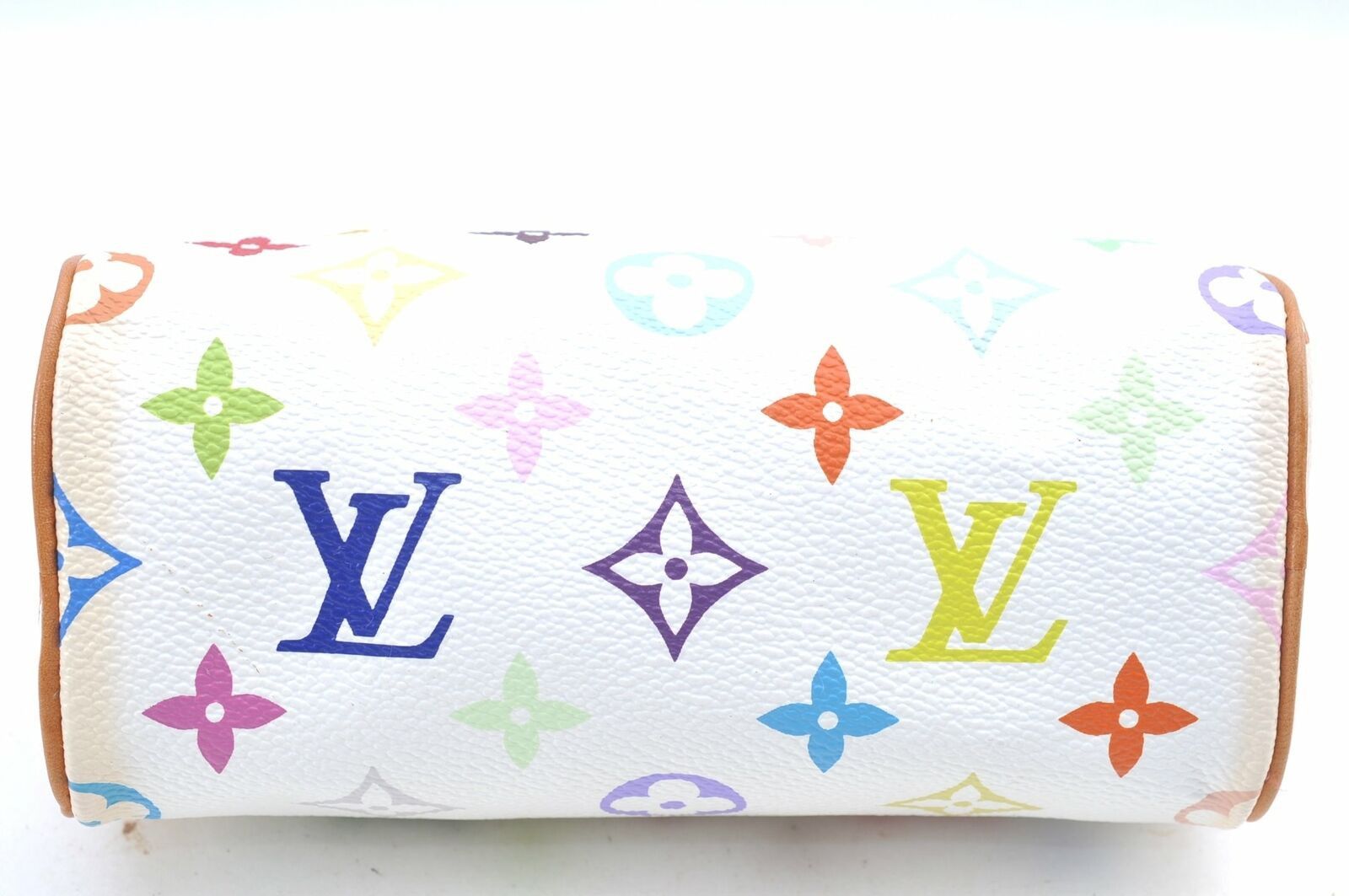 Auth Louis Vuitton Monogram Multicolor Mini Speedy White Hand Bag Pouch LV F5406