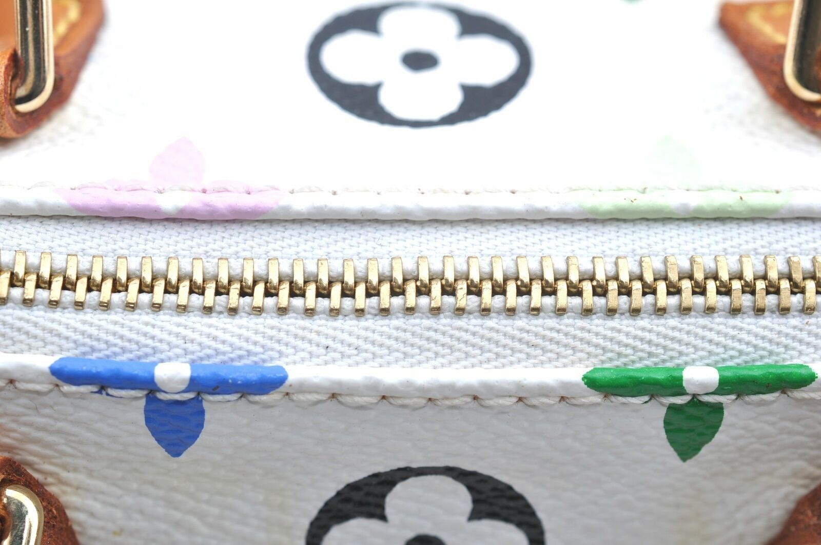 Auth Louis Vuitton Monogram Multicolor Mini Speedy White Hand Bag Pouch LV F5406