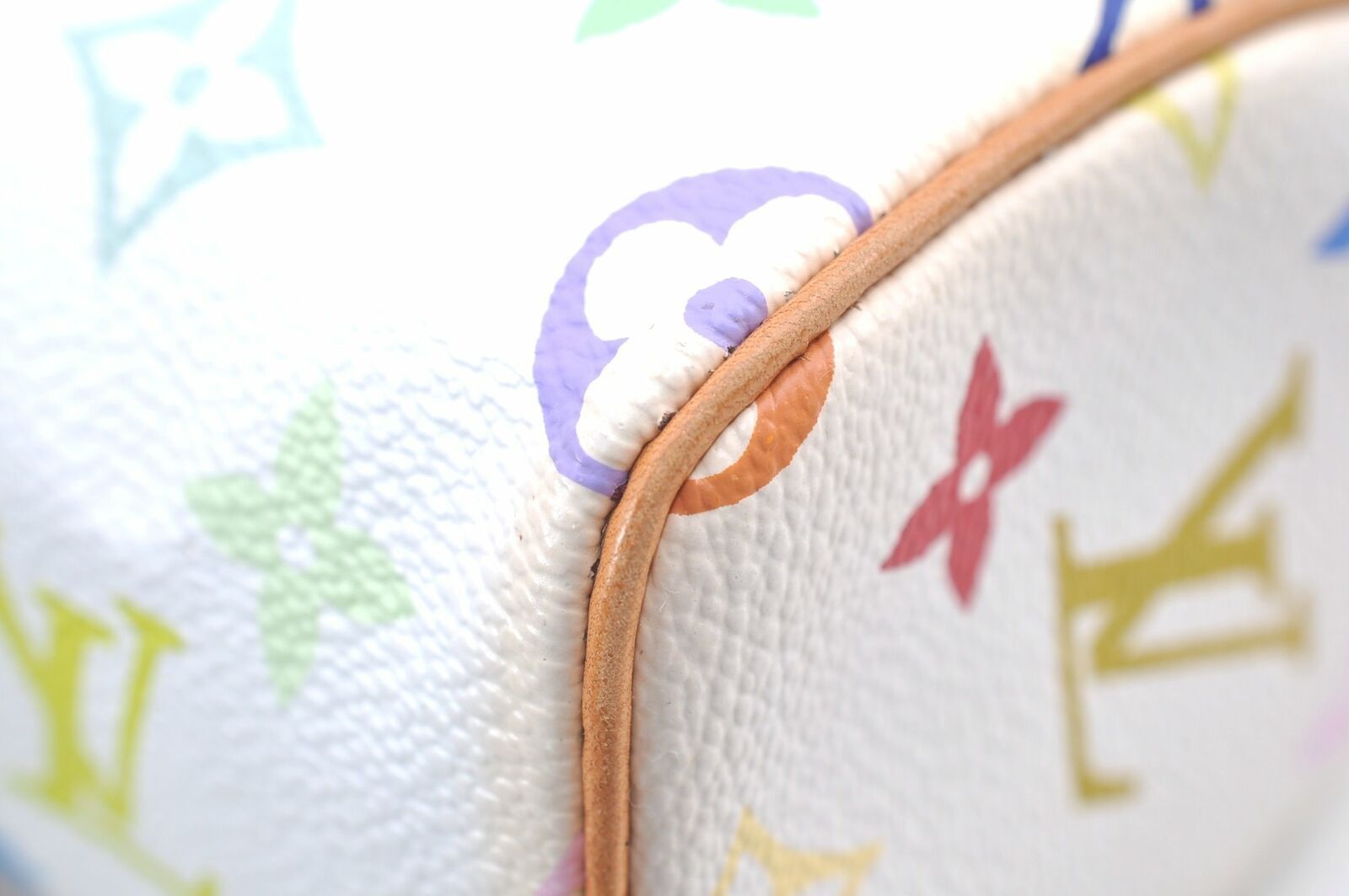 Auth Louis Vuitton Monogram Multicolor Mini Speedy White Hand Bag Pouch LV F5406