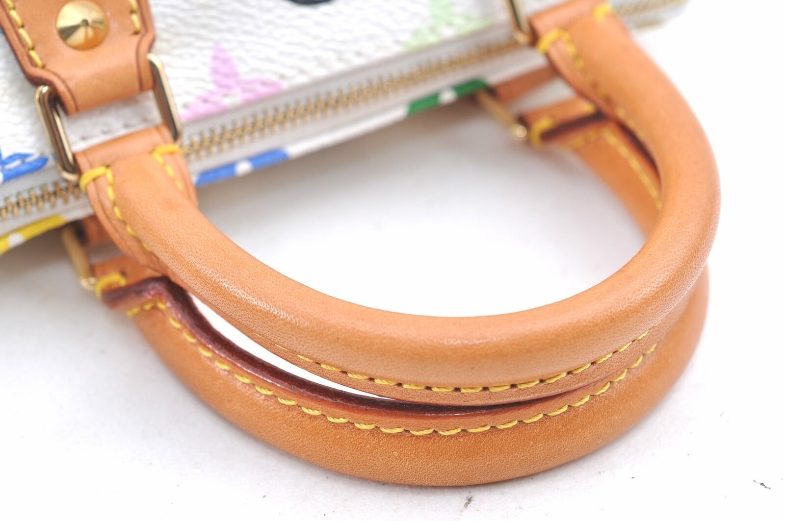 Auth Louis Vuitton Monogram Multicolor Mini Speedy White Hand Bag Pouch LV F5406