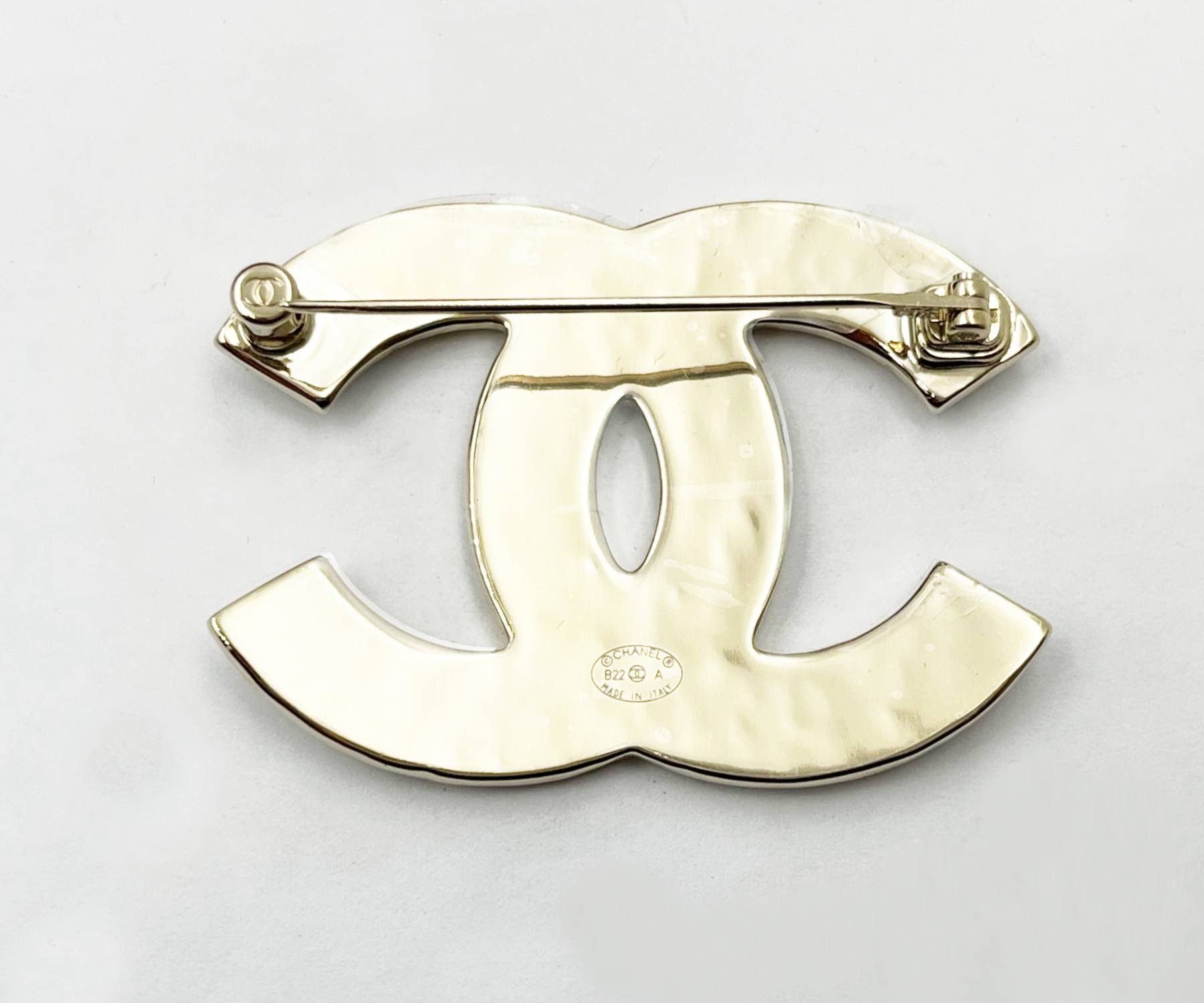 Chanel Brand New Classic Gold CC Frame Black Brooch