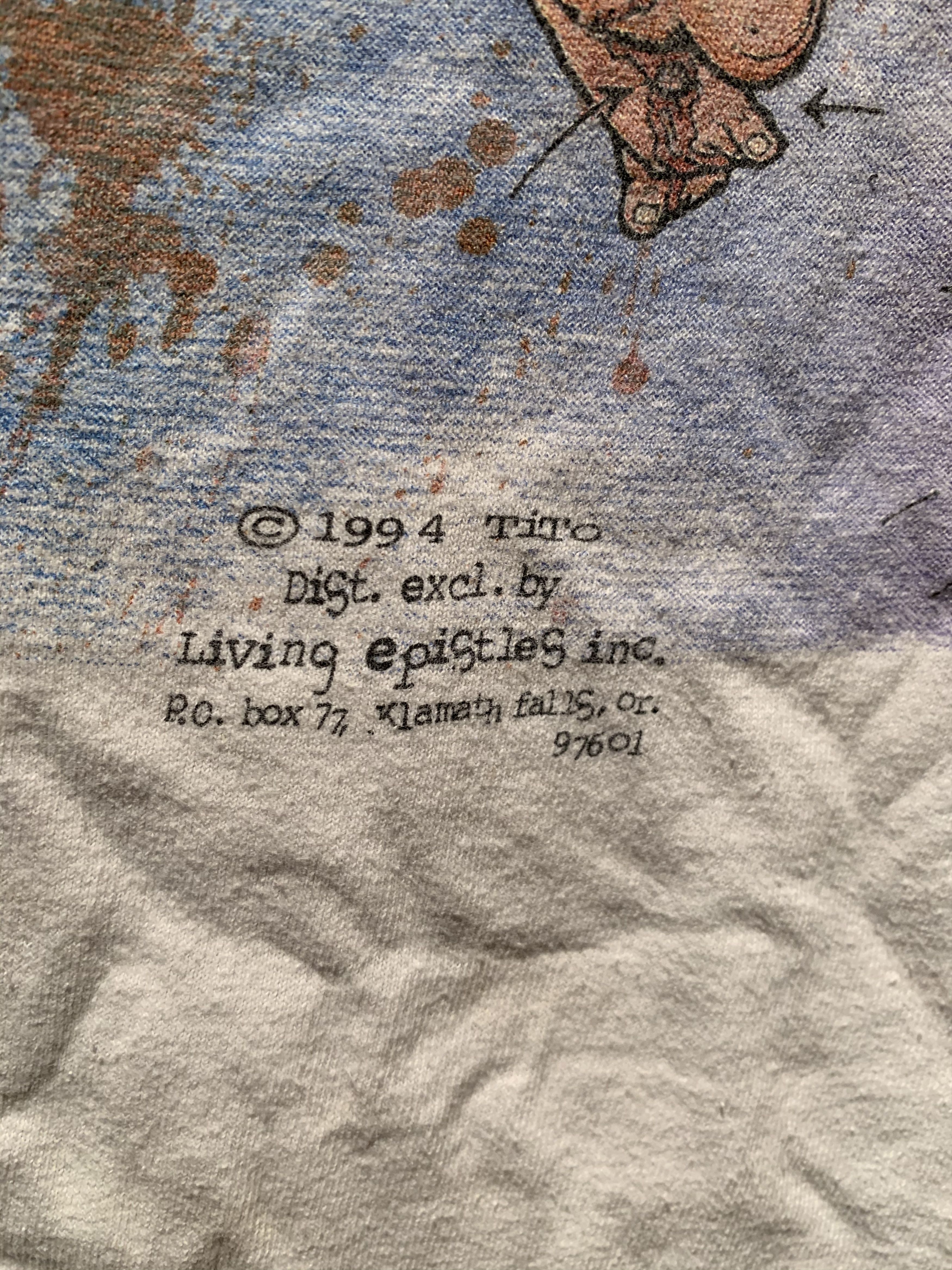 Vintage RARE* Vintage 1994 Living Epistles Jesus Actions Speak Shirt Size US L / EU 52-54 / 3 - 6 Thumbnail